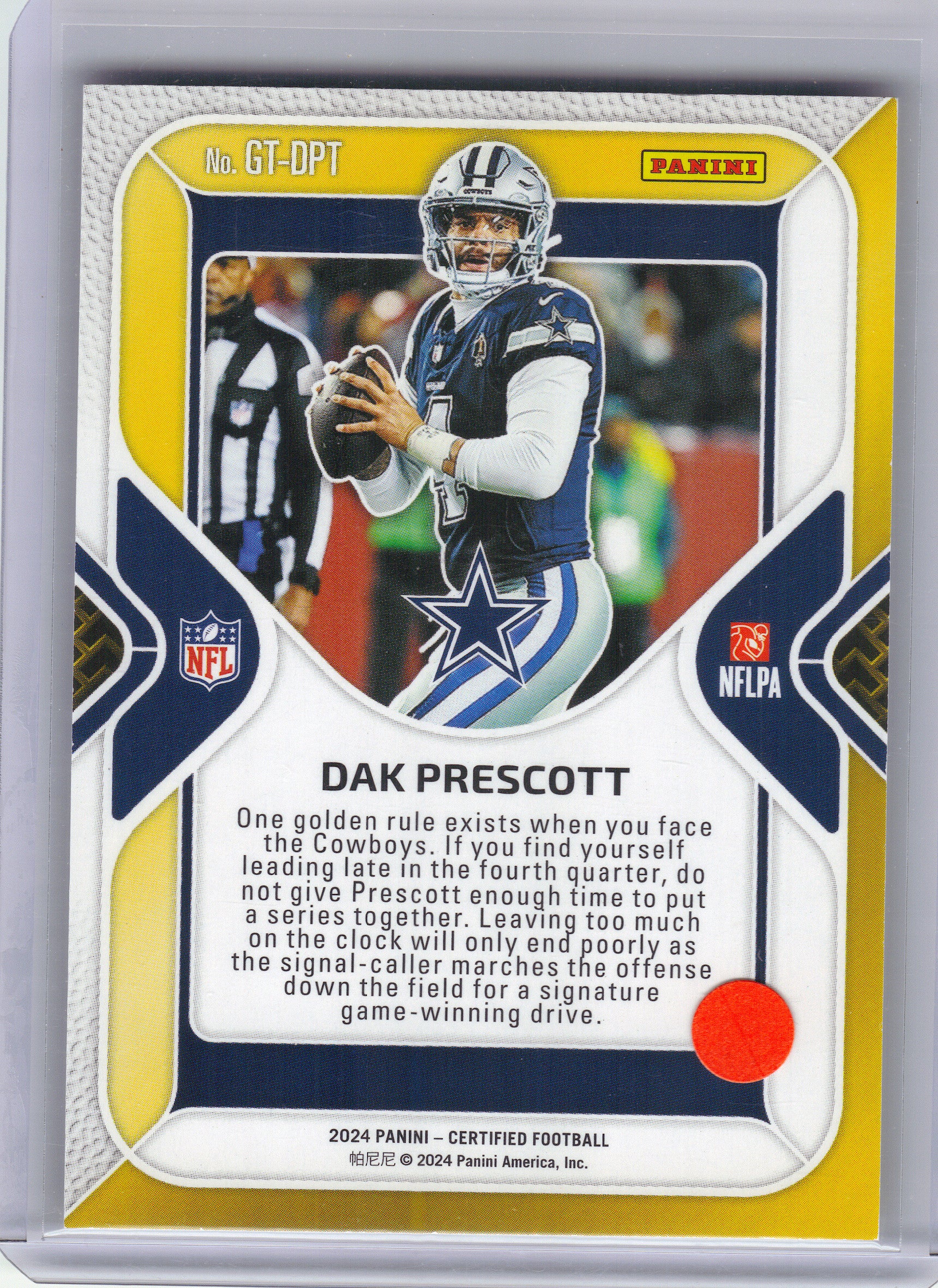 2024 Panini Certified #GT-DPT Dak Prescott Gold Team Mirror Bronze #/299 Dallas Cowboys SN
