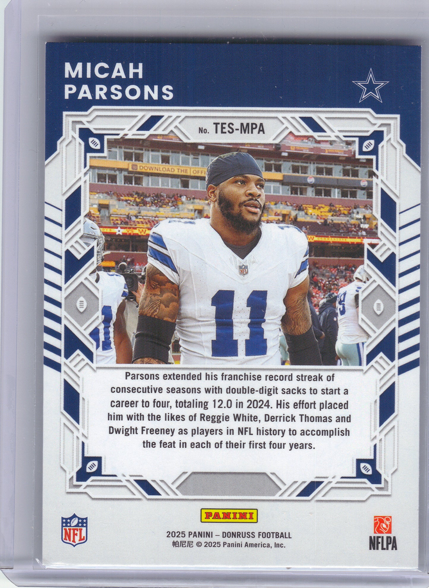 2025 Donruss #TES-MPA Micah Parsons The Elite Series Dallas Cowboys