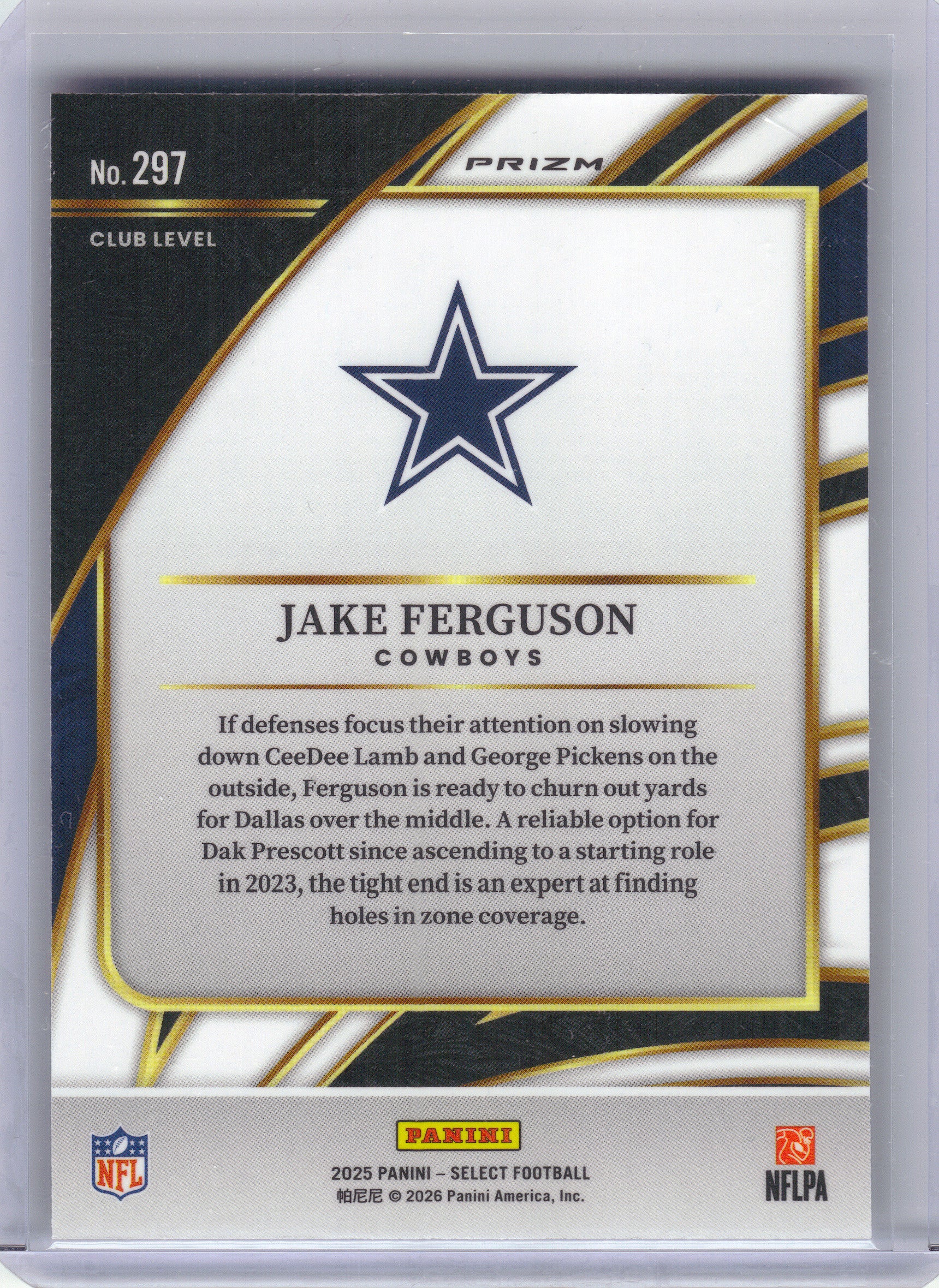 2025 Panini Select #297 Jake Ferguson Silver Prizm Dallas Cowboys