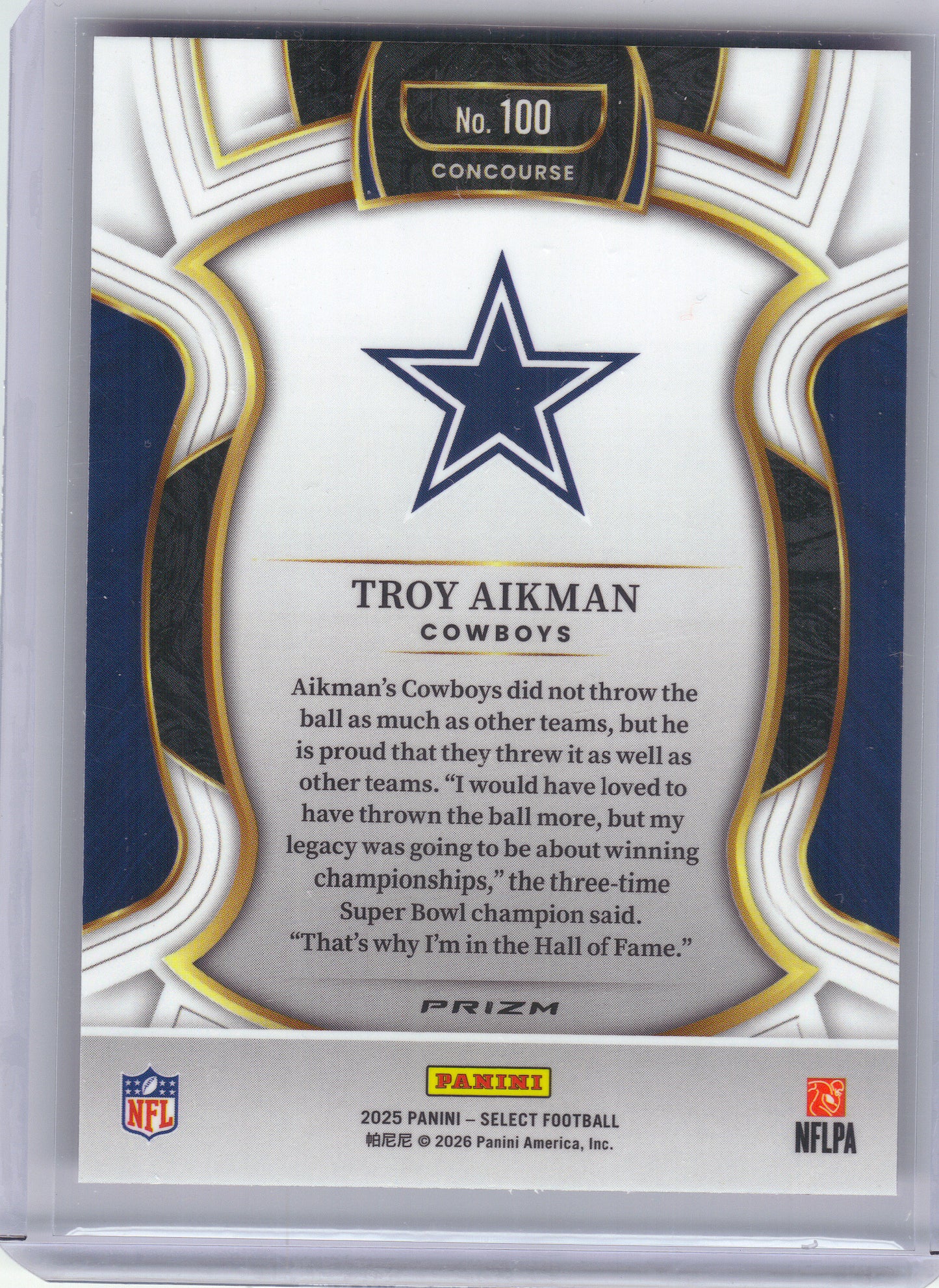 2025 Panini Select #100 Troy Aikman Pink Prizm Shock Dallas Cowboys