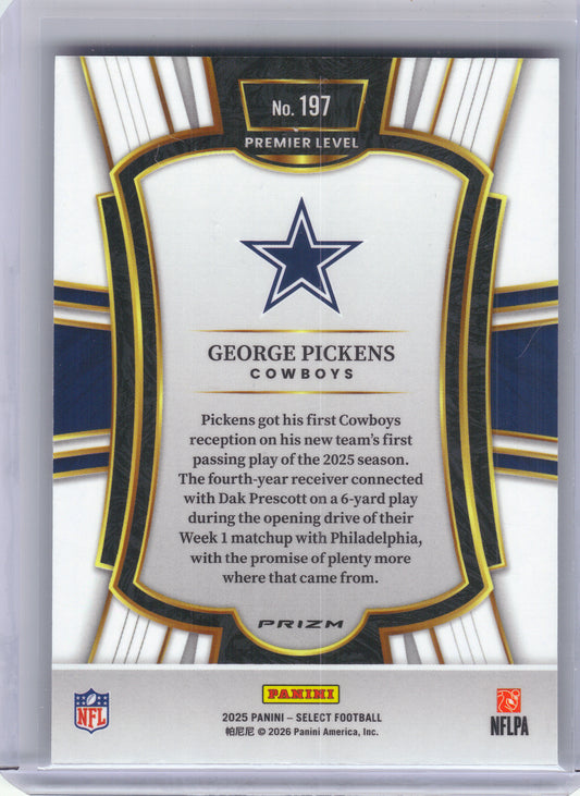 2025 Panini Select #197 George Pickens Silver Prizm Dallas Cowboys