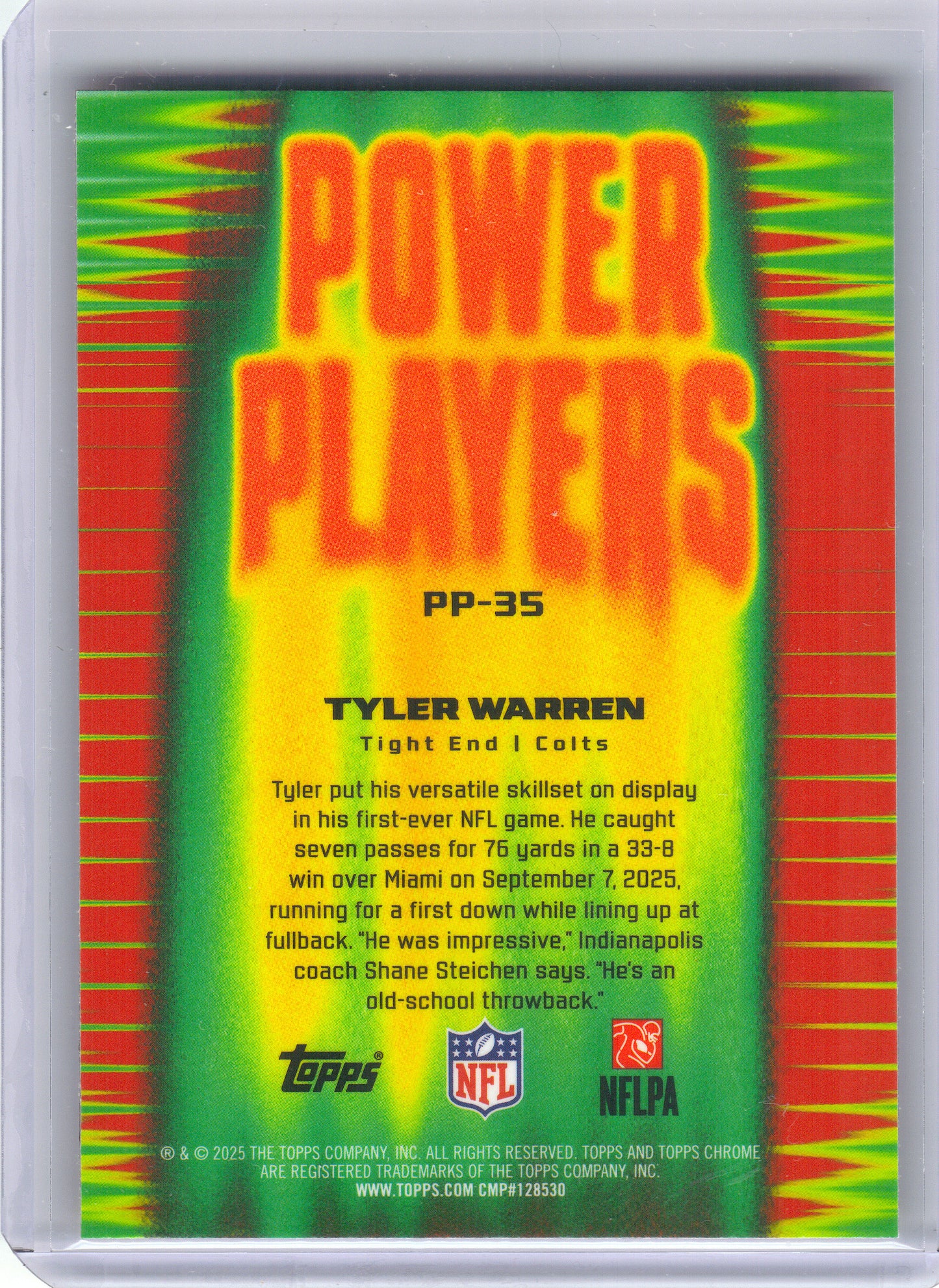 2025 Topps Chrome #PP-35 Tyler Warren Power Players Indianapolis Colts