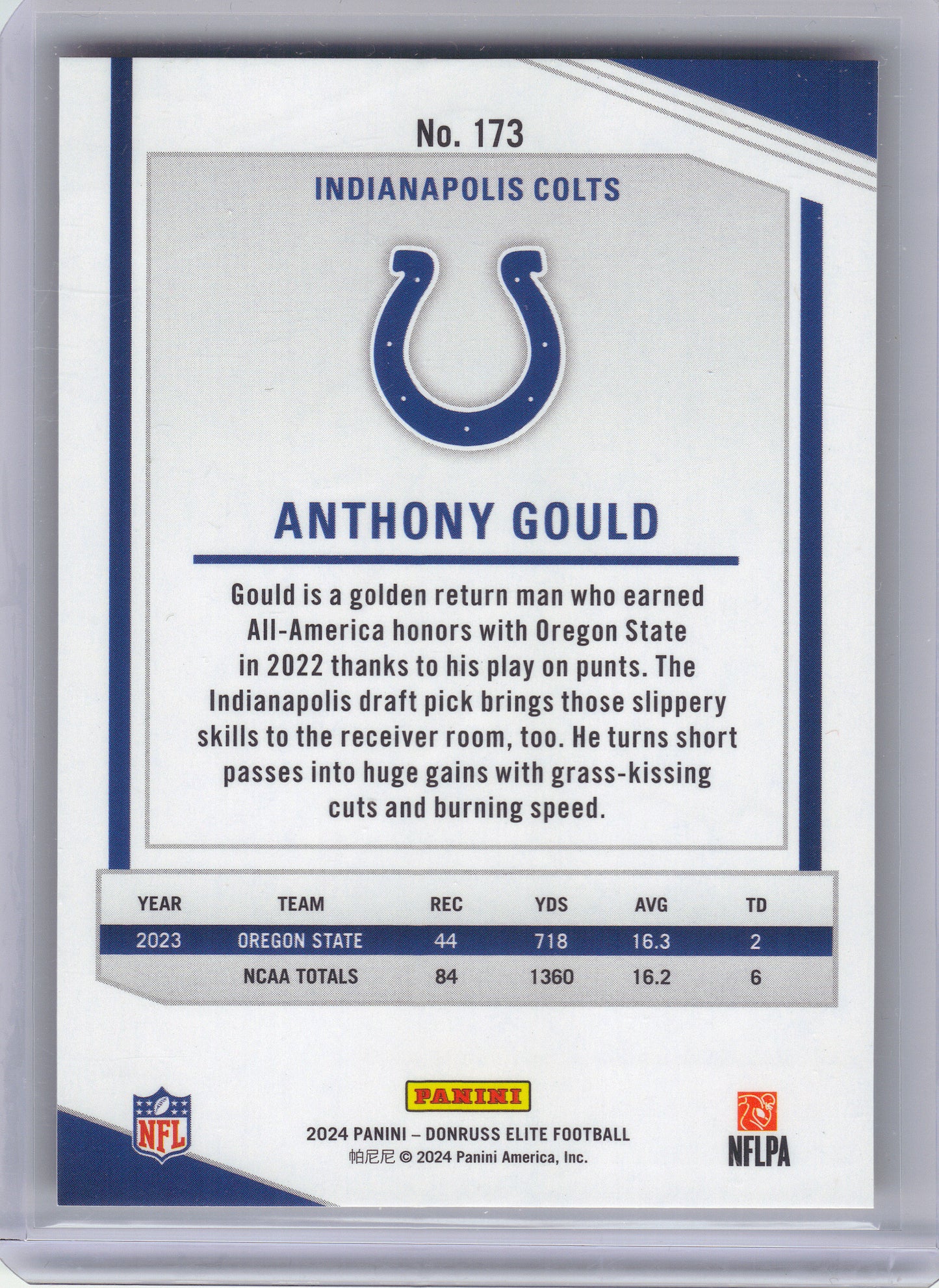 2024 Donruss Elite #173 Anthony Gould Orange #/399 Indianapolis Colts SN,RC