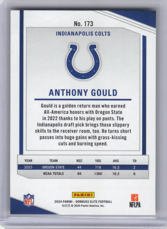 2024 Donruss Elite #173 Anthony Gould Orange #/399 Indianapolis Colts SN,RC