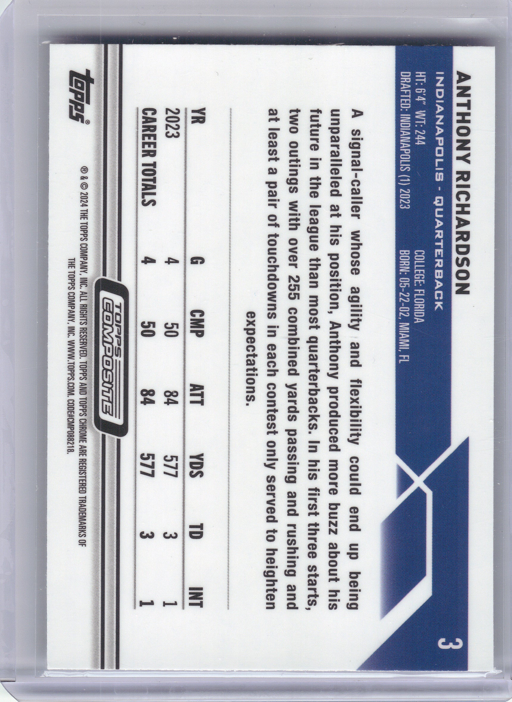 2023 Topps Composite #3 Anthony Richardson Topps Chrome Refractor Indianapolis Colts RC