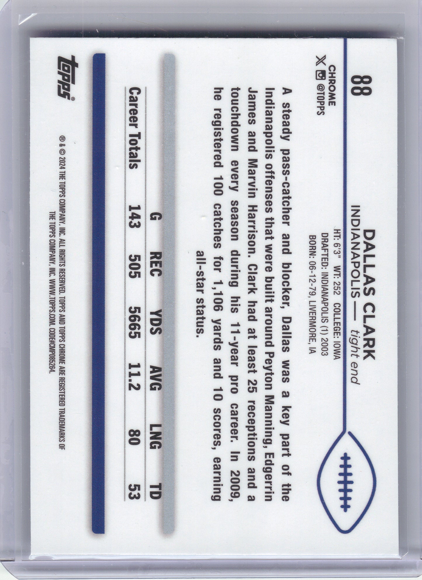 2024 Topps Chrome Sapphire Edition #88 Dallas Clark Indianapolis Colts