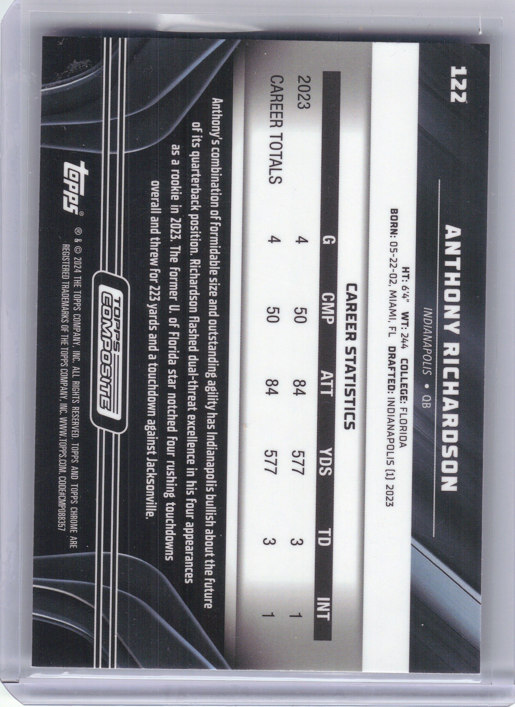 2023 Topps Composite #122 Anthony Richardson Indianapolis Colts RC