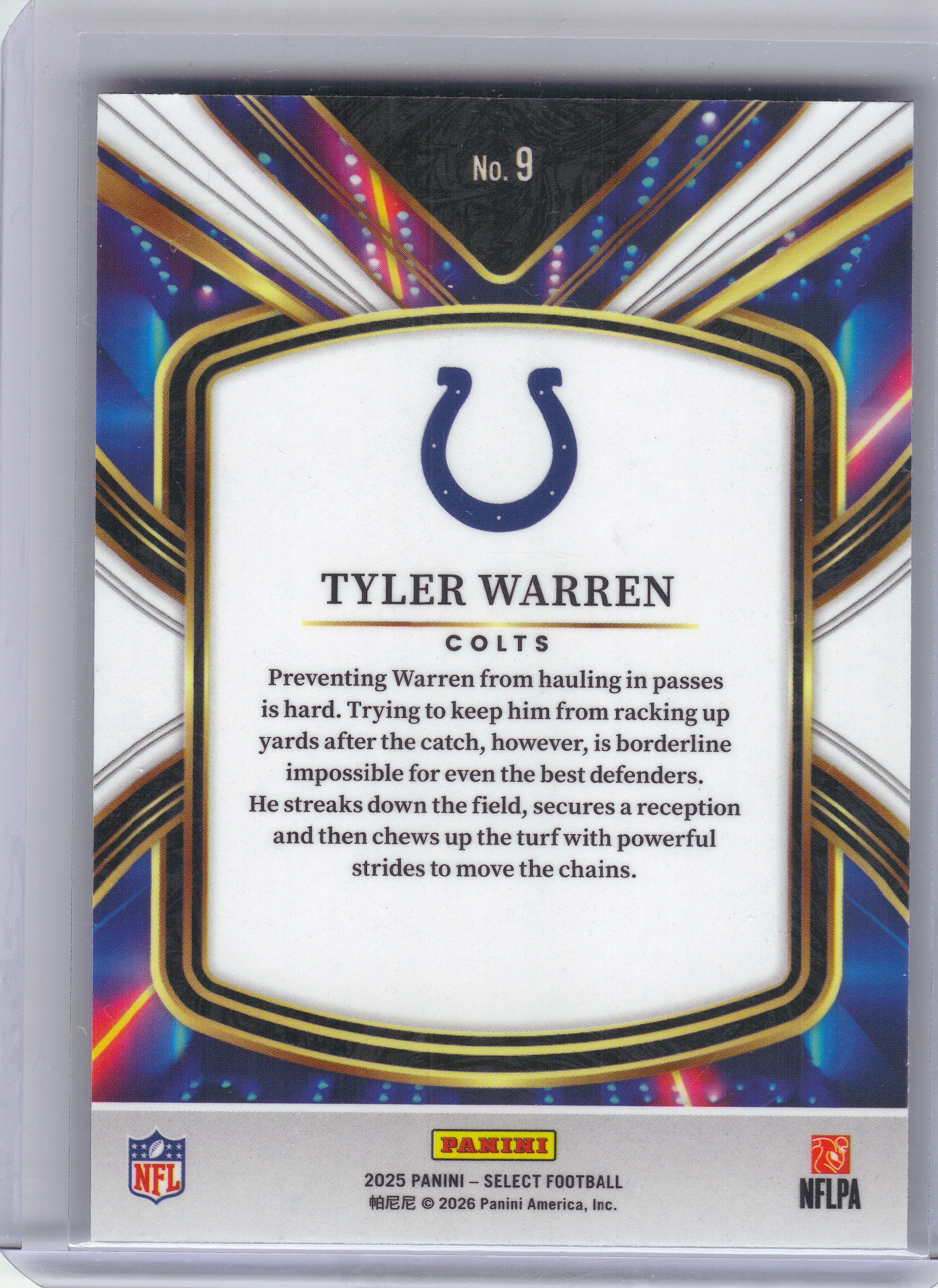 2025 Panini Select #9 Tyler Warren Select Future Indianapolis Colts