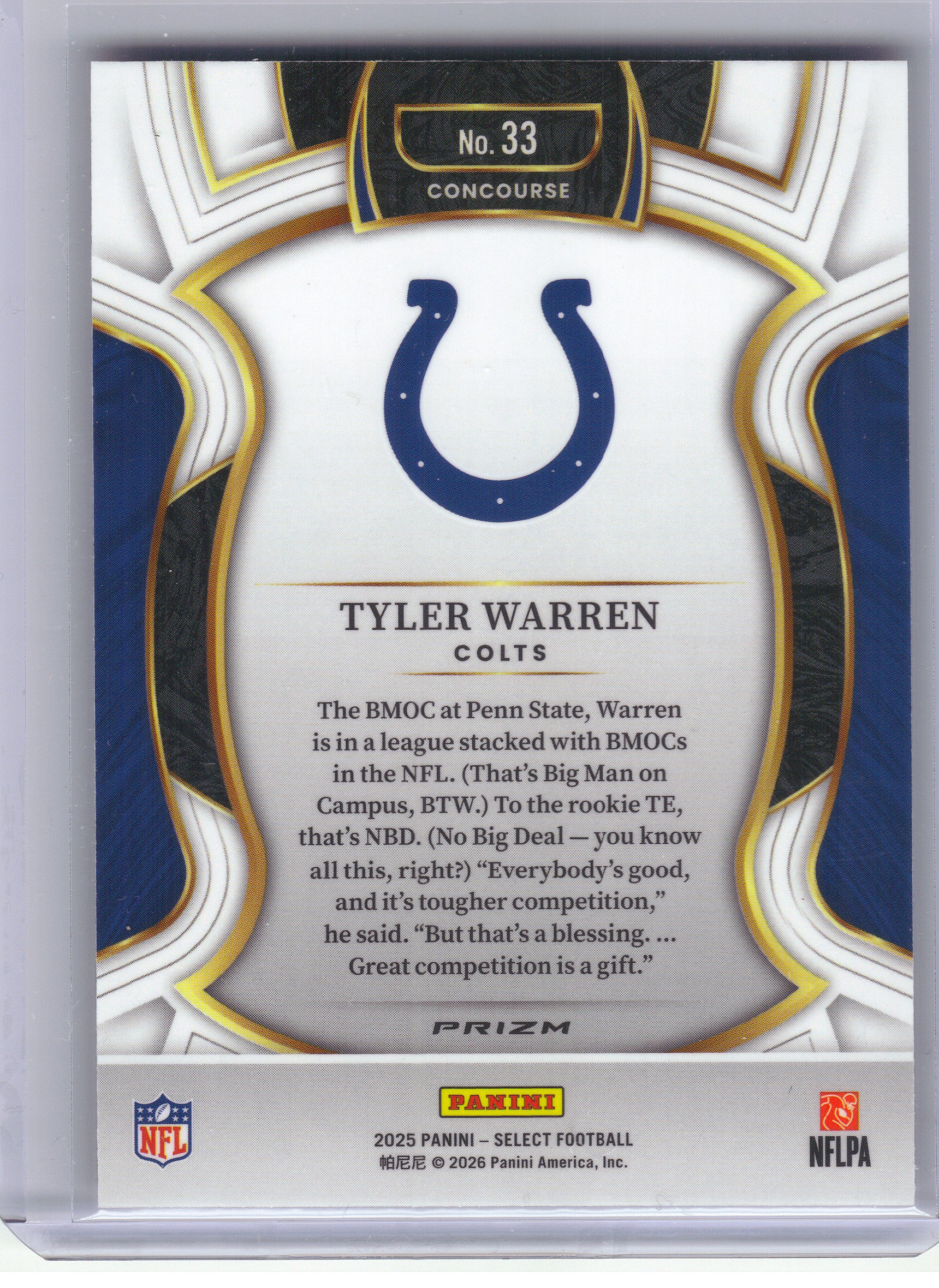 2025 Panini Select #33 Tyler Warren Pink Prizm Shock Indianapolis Colts