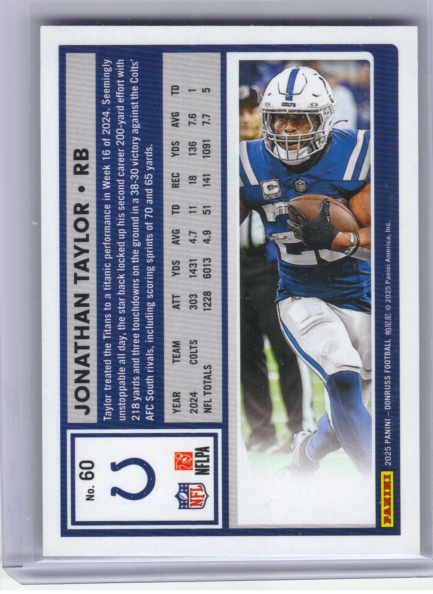 2025 Donruss #60 Jonathan Taylor Press Proofs Silver #/199 Indianapolis Colts SN