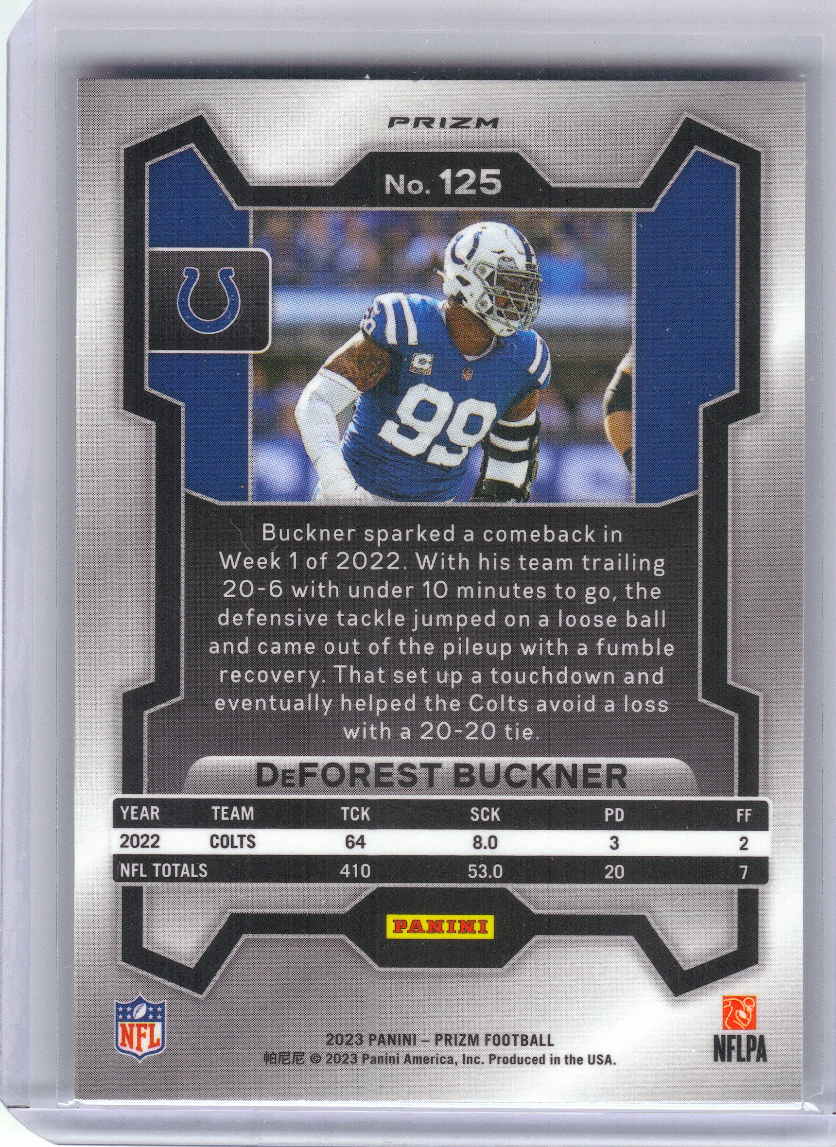 2023 Panini Prizm #125 DeForest Buckner Silver Indianapolis Colts