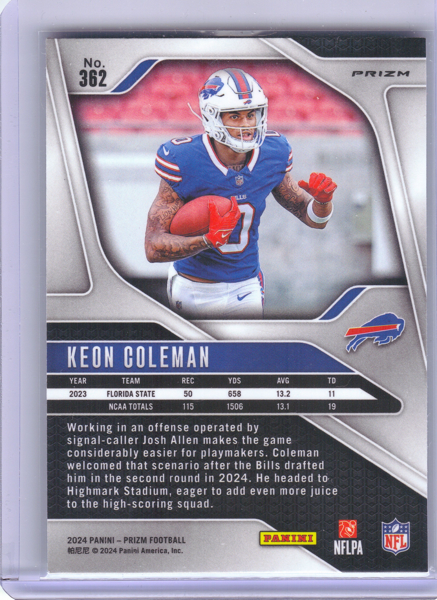 2024 Panini Prizm #362 Keon Coleman Green Wave Buffalo Bills RC