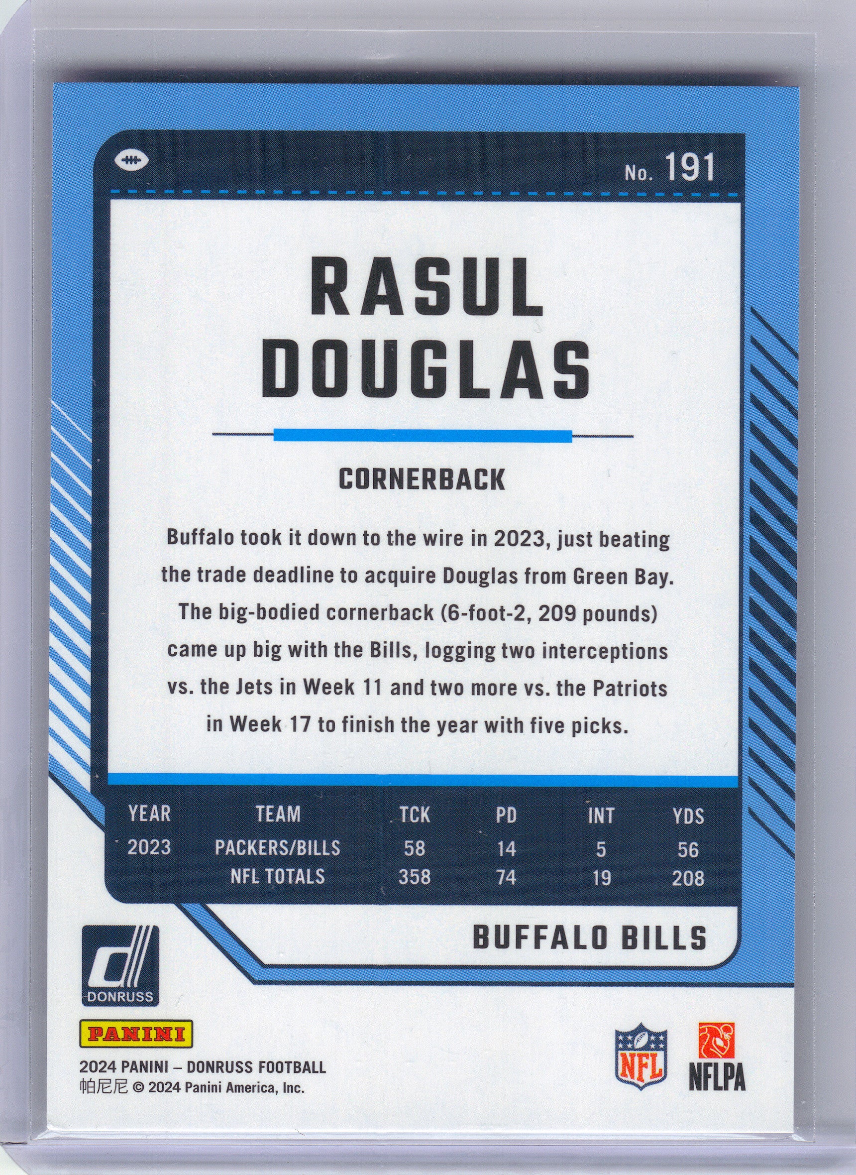 2024 Donruss #191 Rasul Douglas Press Proof Purple Buffalo Bills