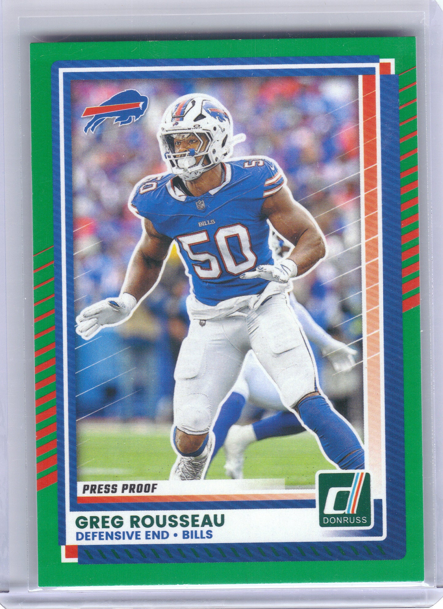 2025 Donruss #113 Greg Rousseau Press Proofs Green Buffalo Bills