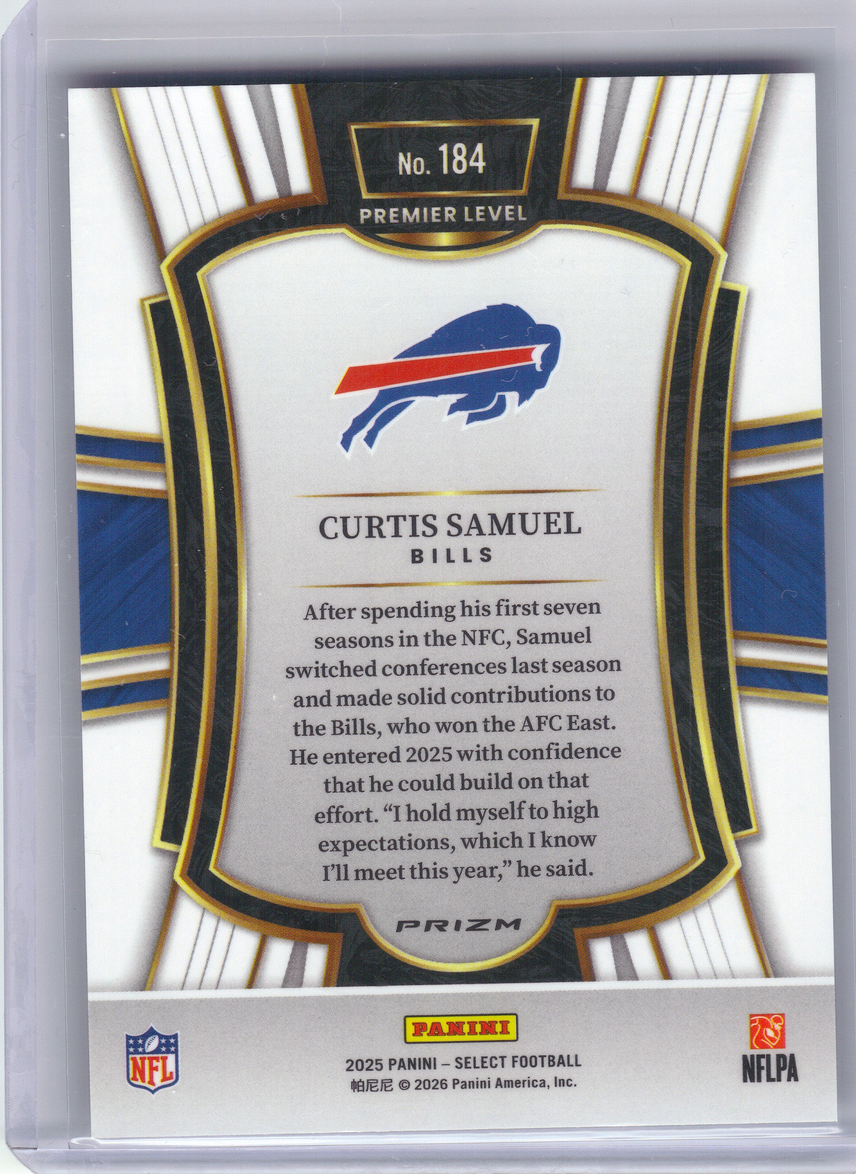 2025 Panini Select #184 Curtis Samuel Zebra Prizm Buffalo Bills