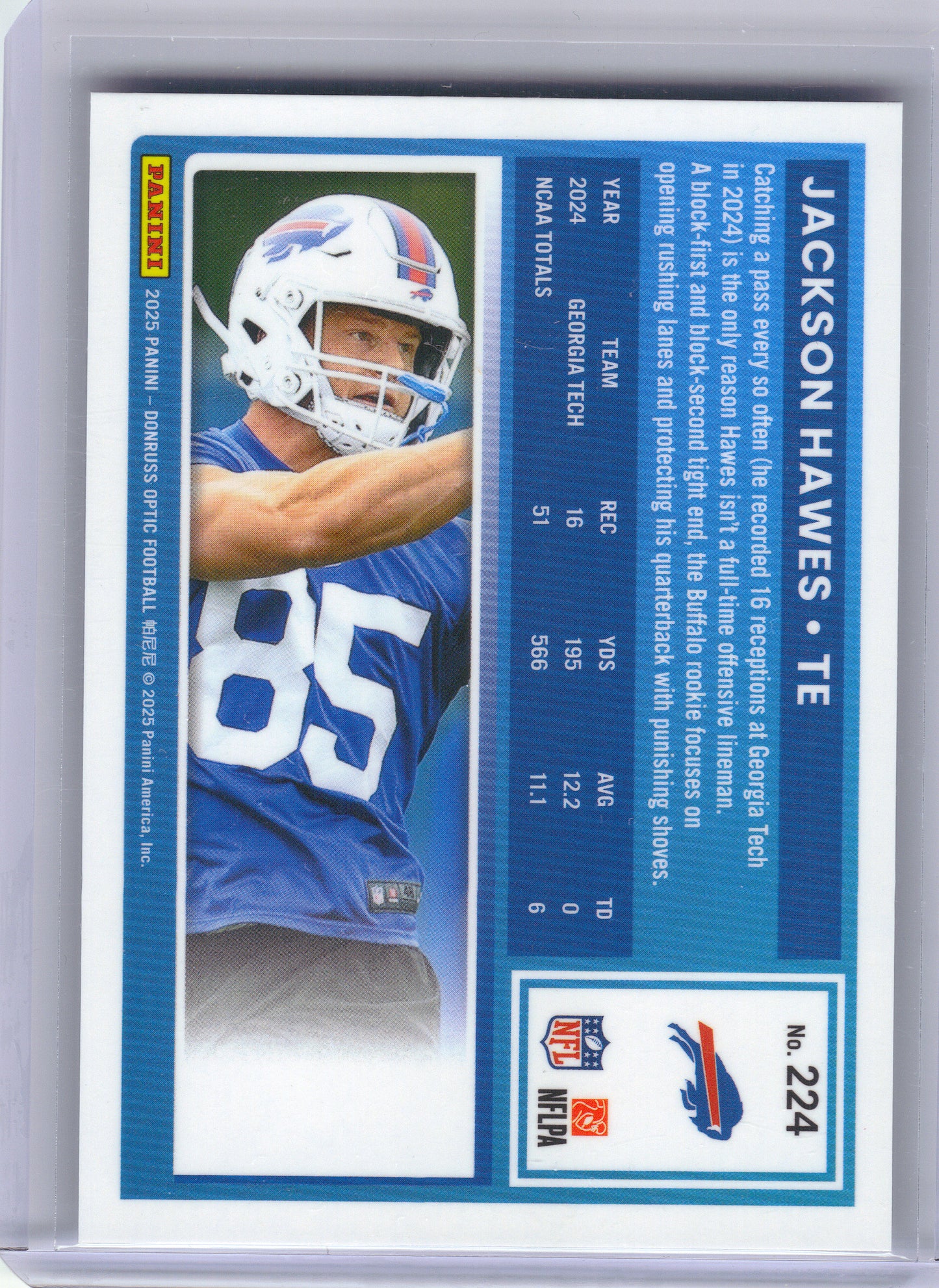 2025 Donruss #357 Jackson Hawes Optic Rated Rookies Preview Holo Buffalo Bills RC