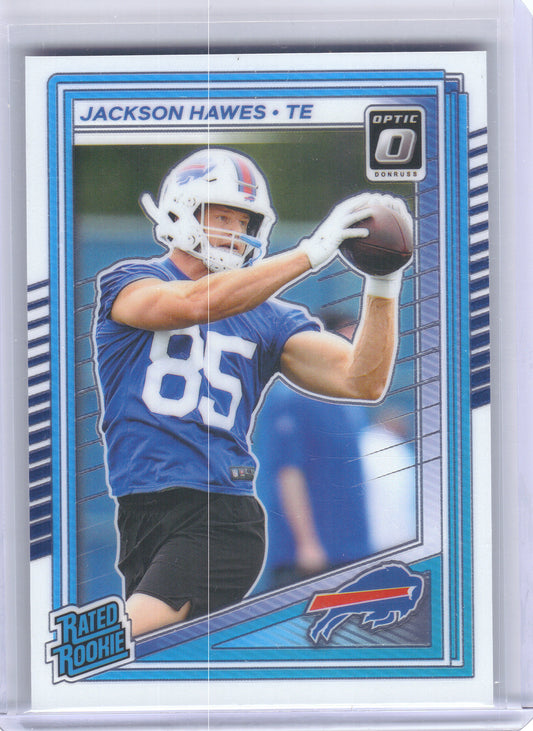 2025 Donruss #357 Jackson Hawes Optic Rated Rookies Preview Holo Buffalo Bills RC