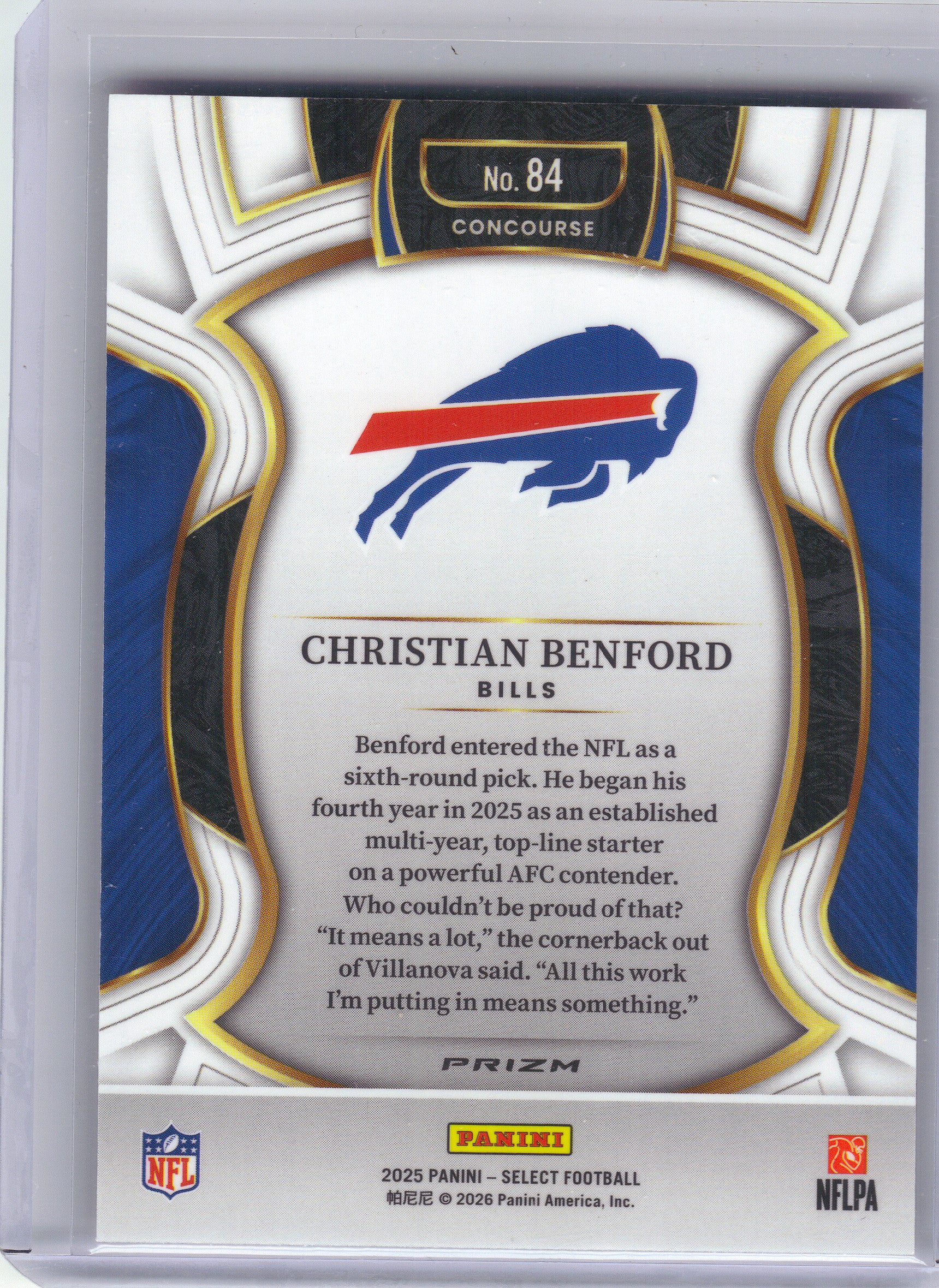 2025 Panini Select #84 Christian Benford Pink Prizm Shock Buffalo Bills