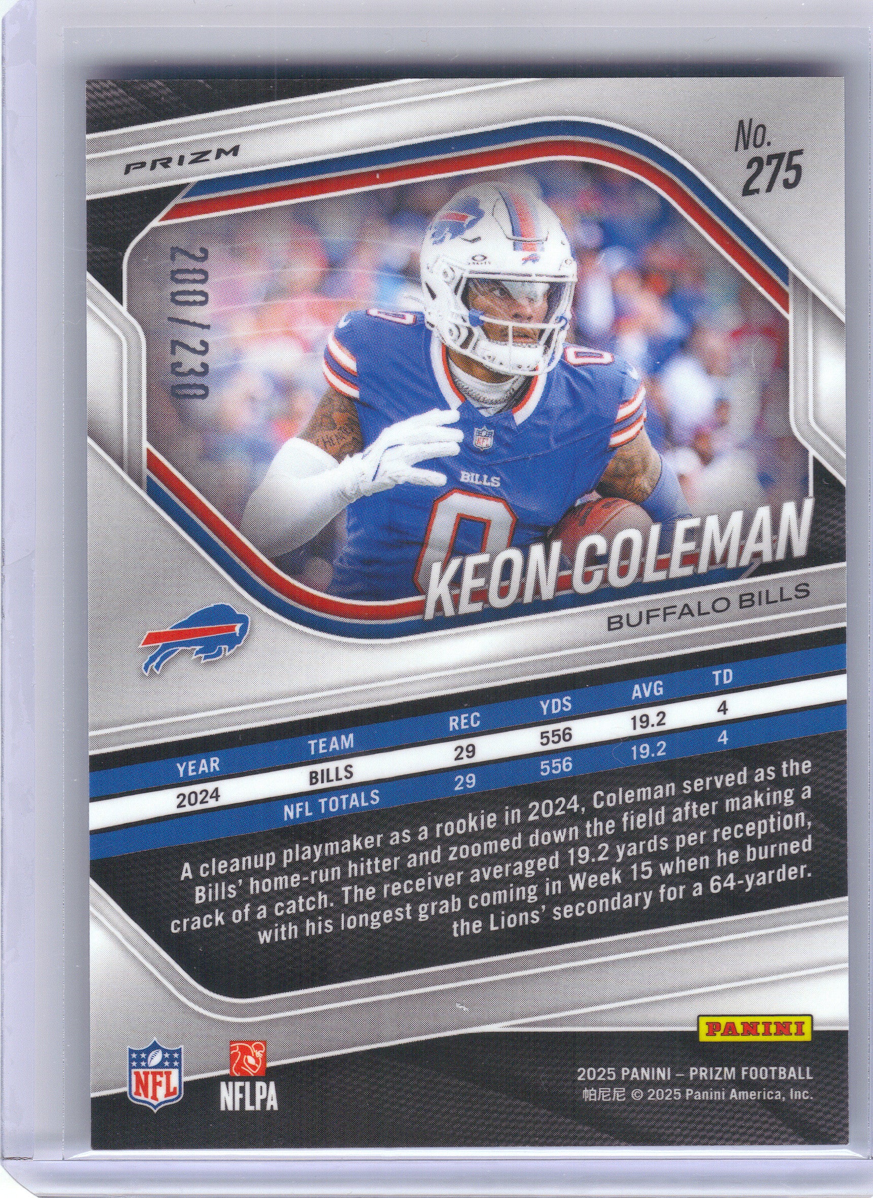 2025 Panini Prizm #275 Keon Coleman Blue Wave #/230 Buffalo Bills SN