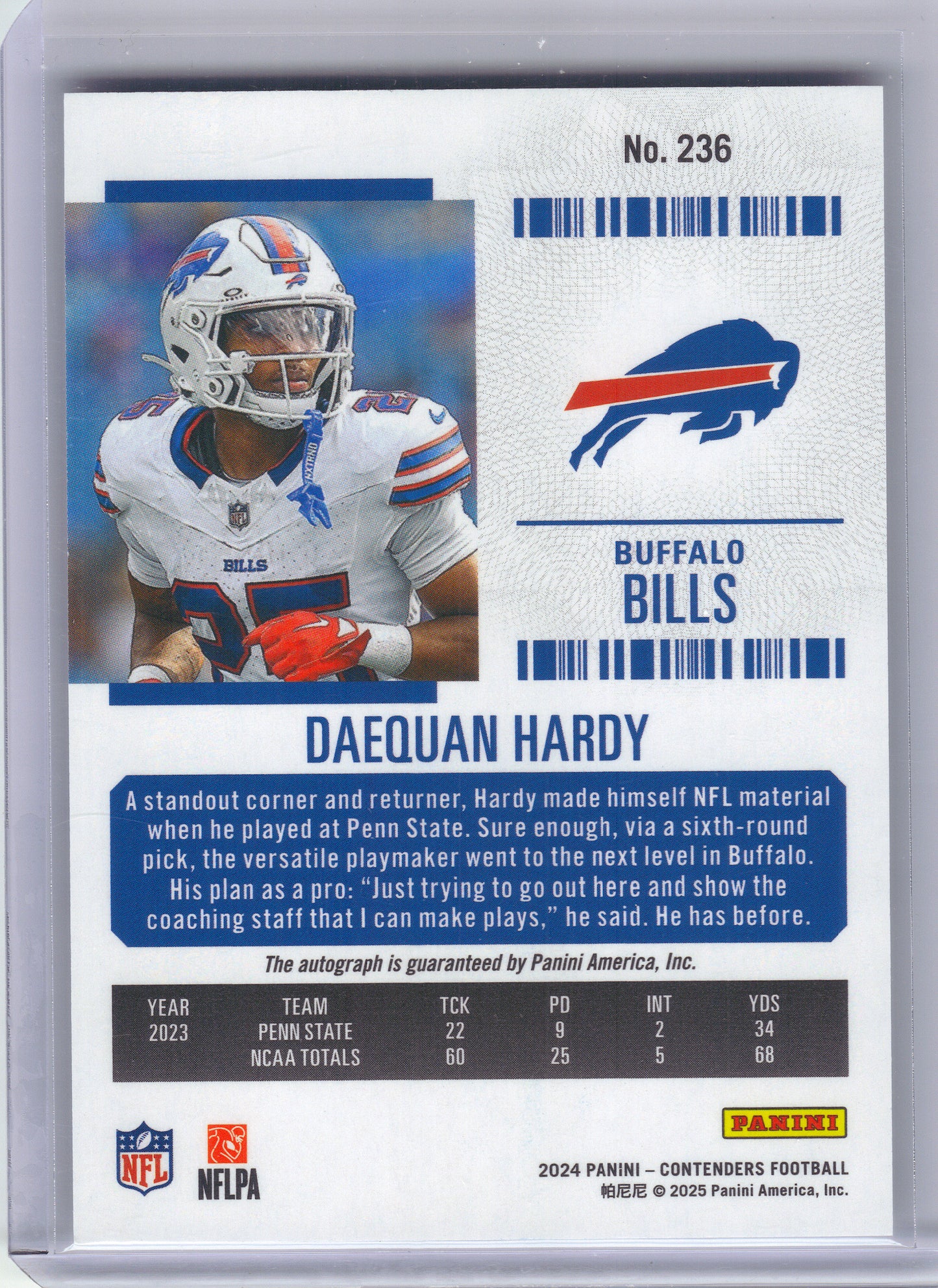 2024 Panini Contenders #236 Daequan Hardy Buffalo Bills RC,AU