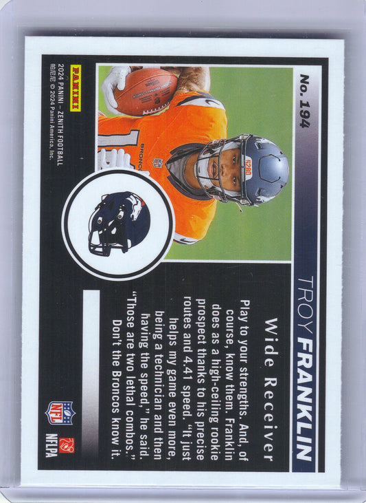 2024 Panini Zenith #194 Troy Franklin Two Minute Drill Denver Broncos RC