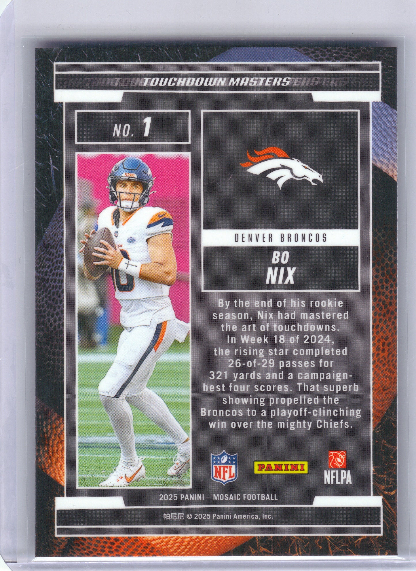2025 Panini Mosaic #1 Bo Nix Touchdown Masters Mosaic Denver Broncos