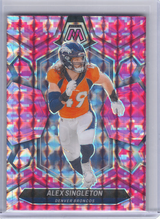 2024 Panini Mosaic #69 Alex Singleton Mosaic Camo Pink Denver Broncos