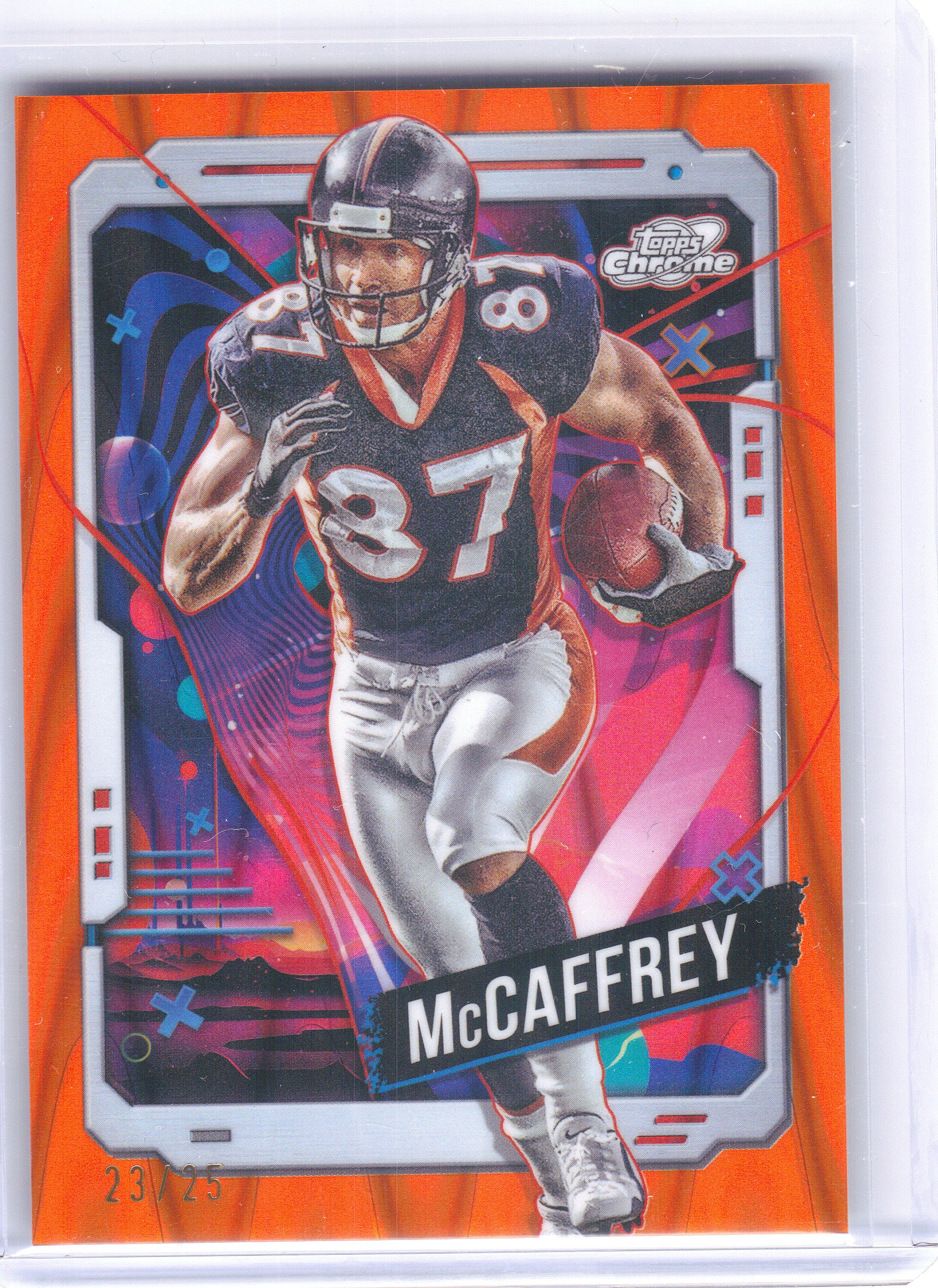 2024 Topps Chrome Cosmic #27 Ed McCaffrey Orange Galactic Refractors #/25 Denver Broncos SN