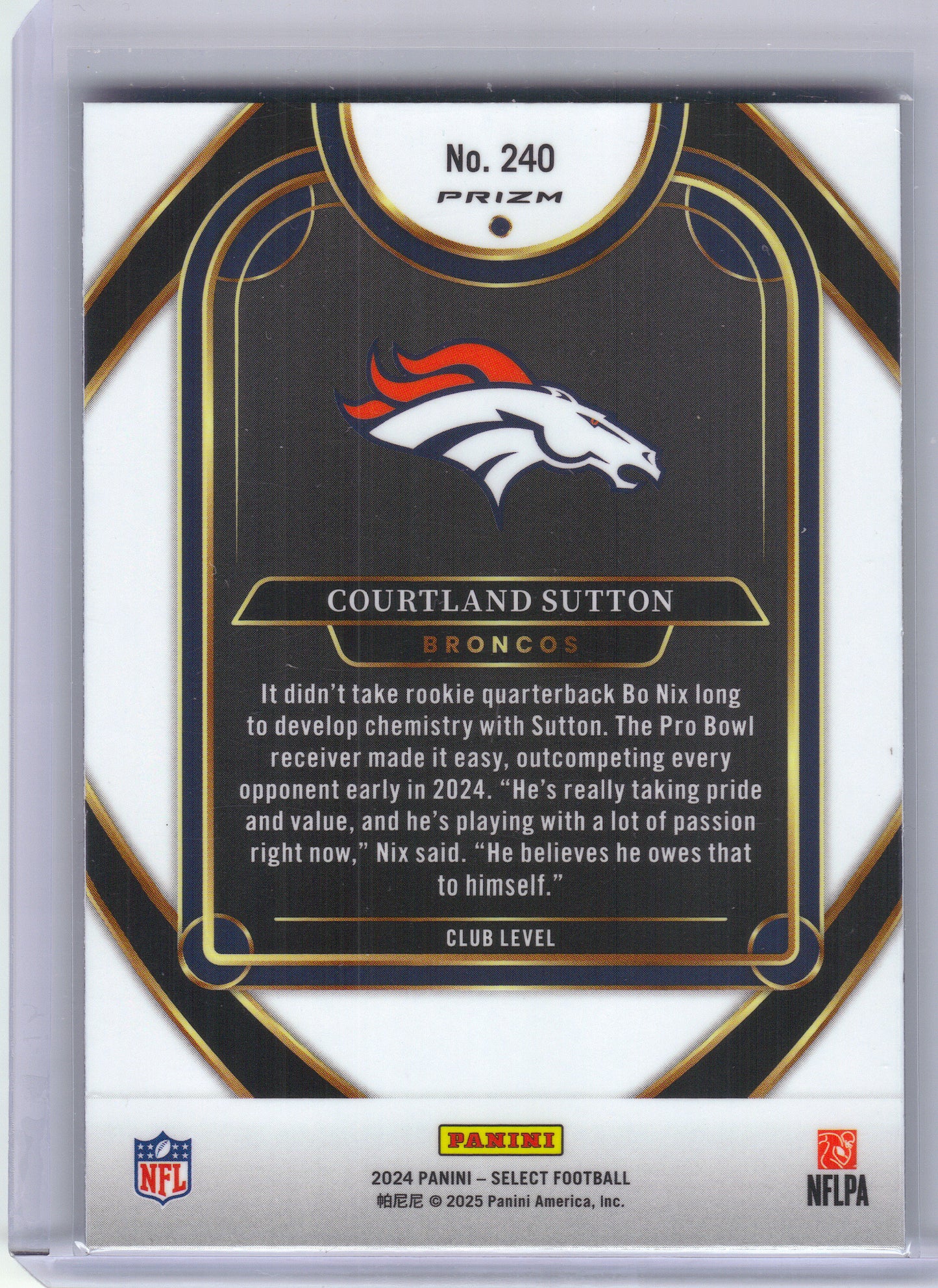 2024 Panini Select #240 Courtland Sutton Red & Yellow Prizm Shock Denver Broncos