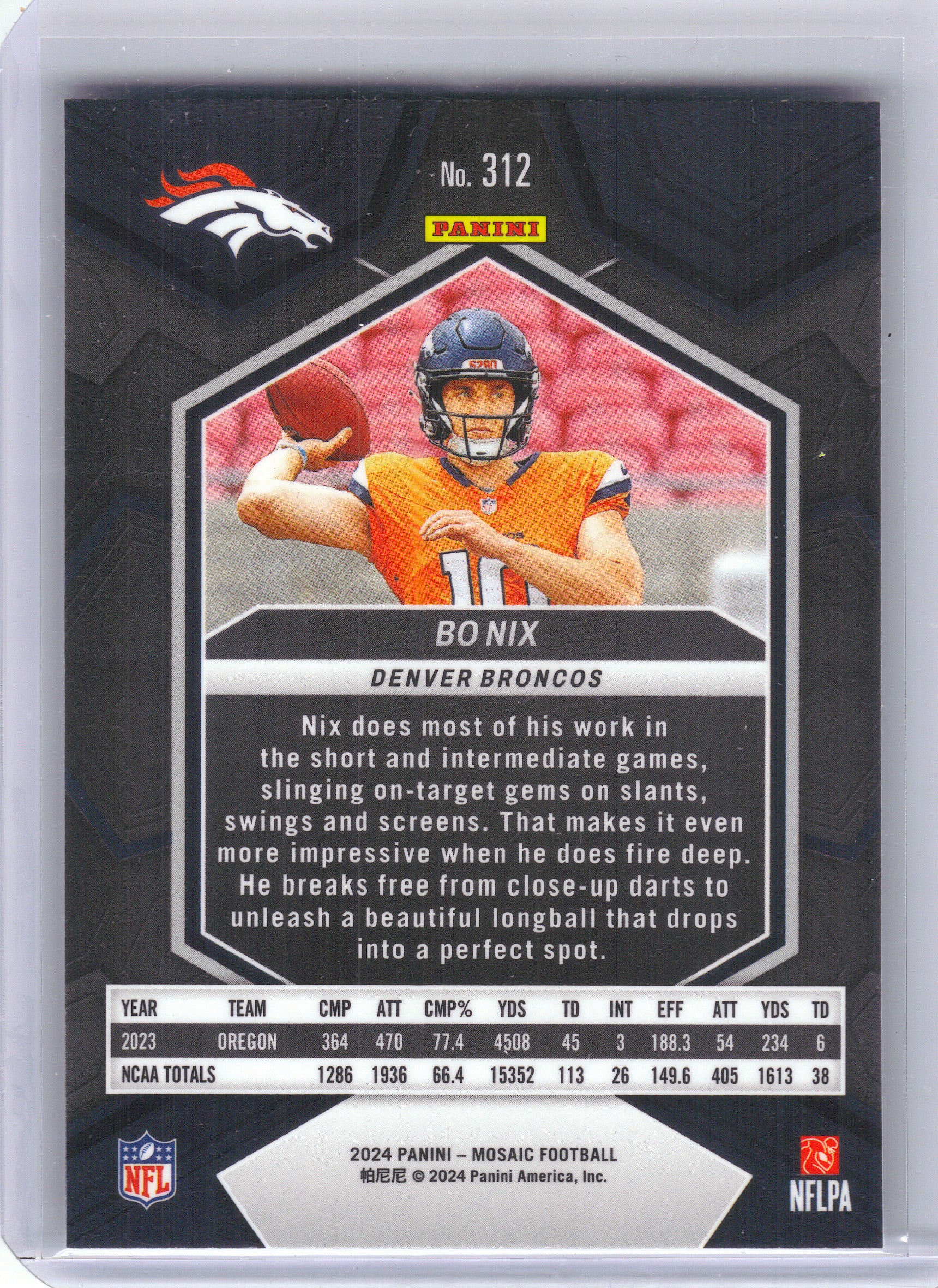 2024 Panini Mosaic #312 Bo Nix Denver Broncos RC