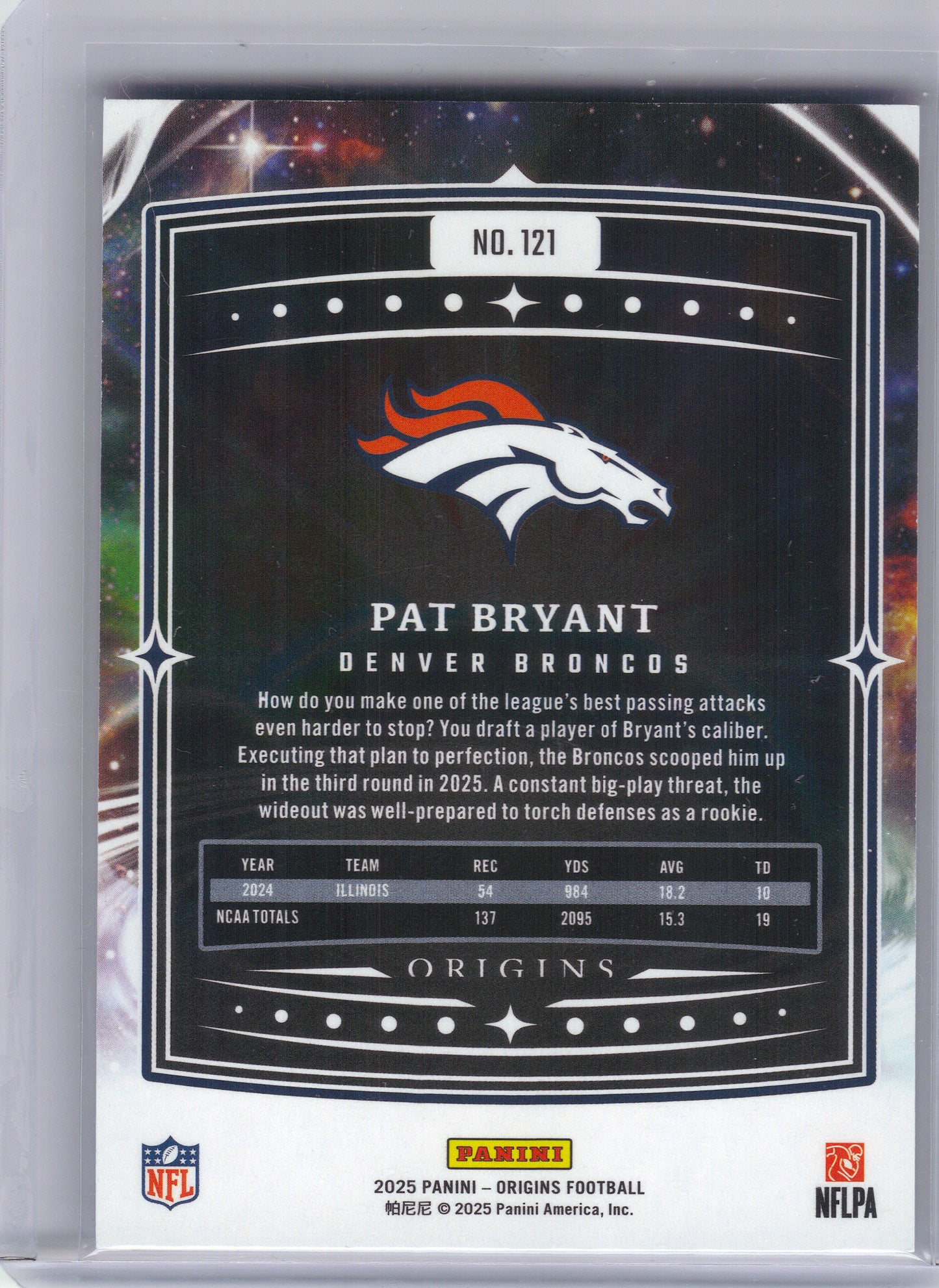 2025 Panini Origins #121 Pat Bryant Holo Blue x Denver Broncos SN,RC