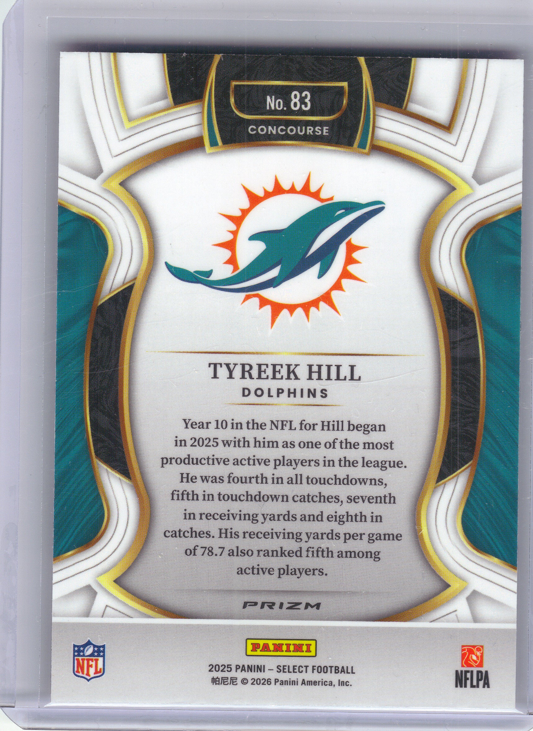 2025 Panini Select #83 Tyreek Hill Pink Prizm Shock Miami Dolphins