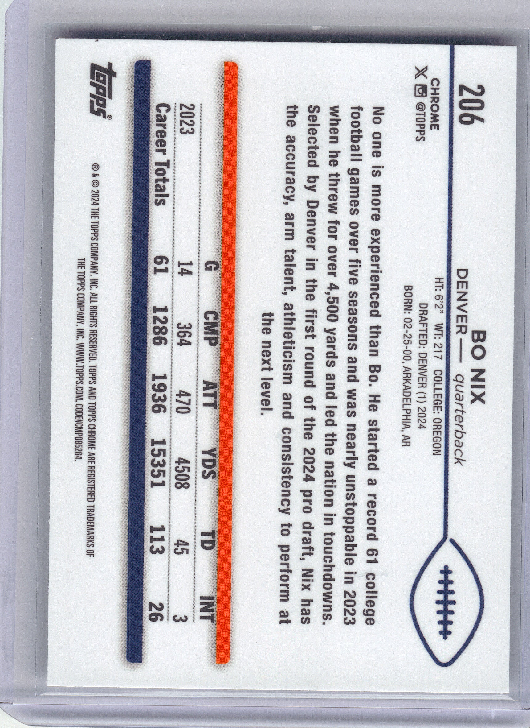 2024 Topps Chrome #206 Bo Nix Denver Broncos RC