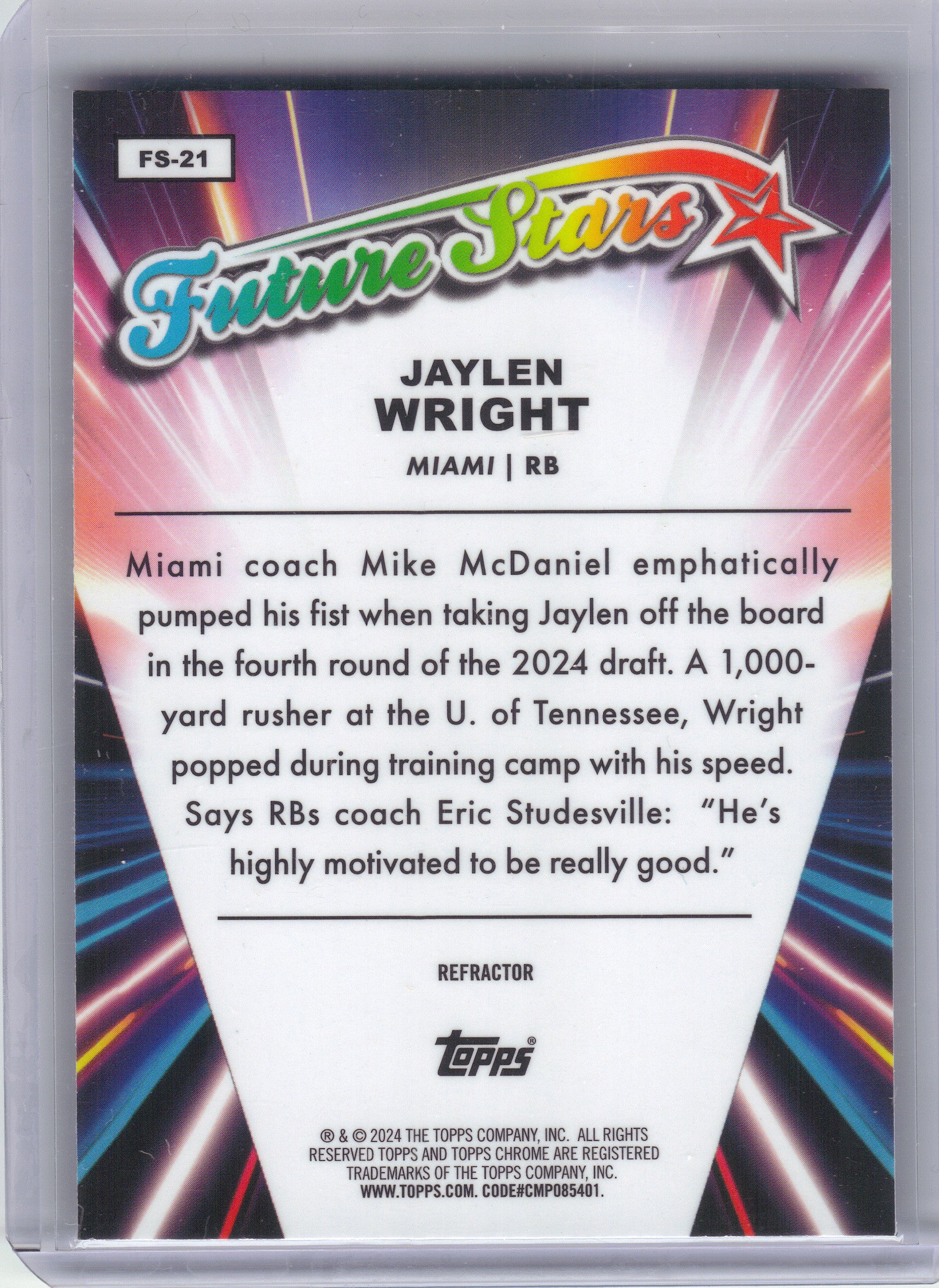 2024 Topps Chrome #FS-21 Jaylen Wright Future Stars Refractor Miami Dolphins