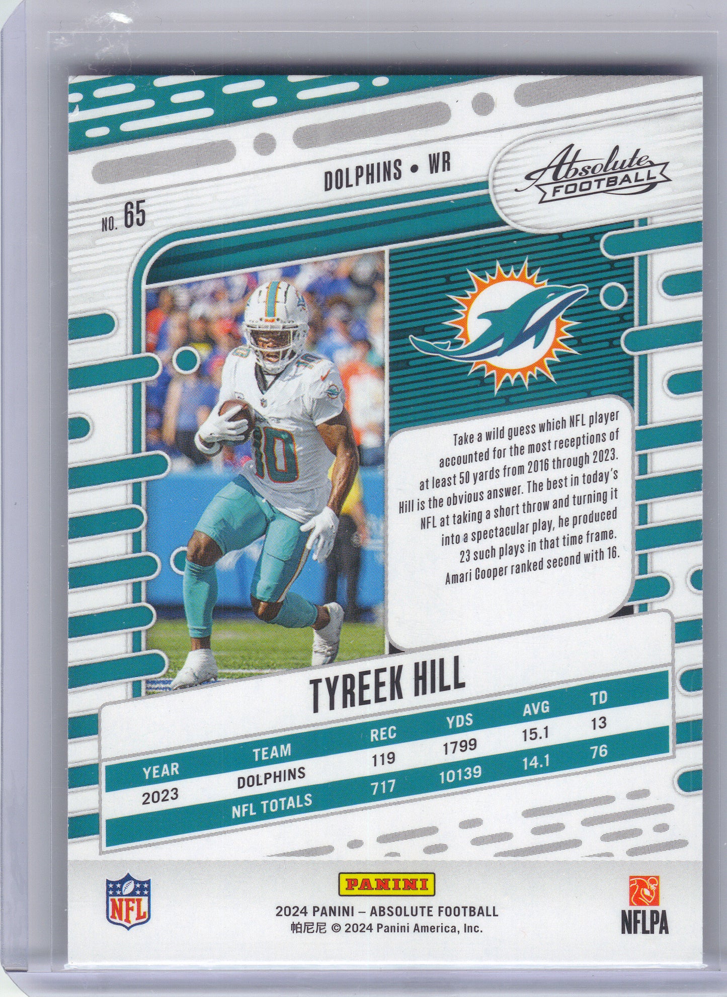 2024 Panini Absolute #65 Tyreek Hill Red and Blue Miami Dolphins