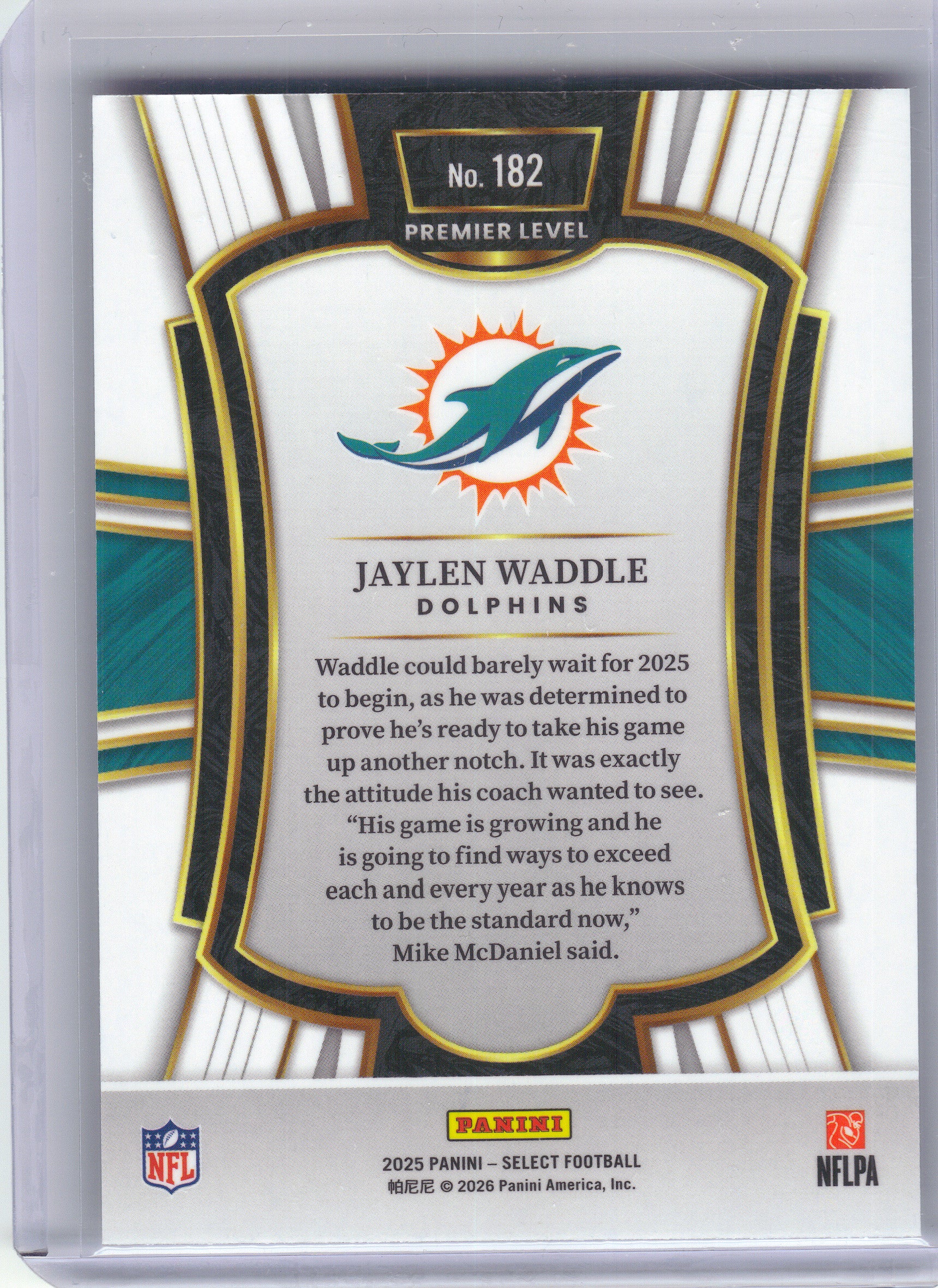 2025 Panini Select #182 Jaylen Waddle Miami Dolphins