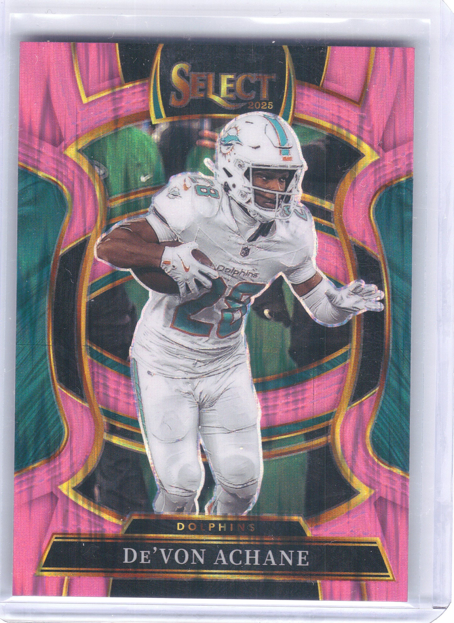 2025 Panini Select #81 De'Von Achane Pink Prizm Shock Miami Dolphins