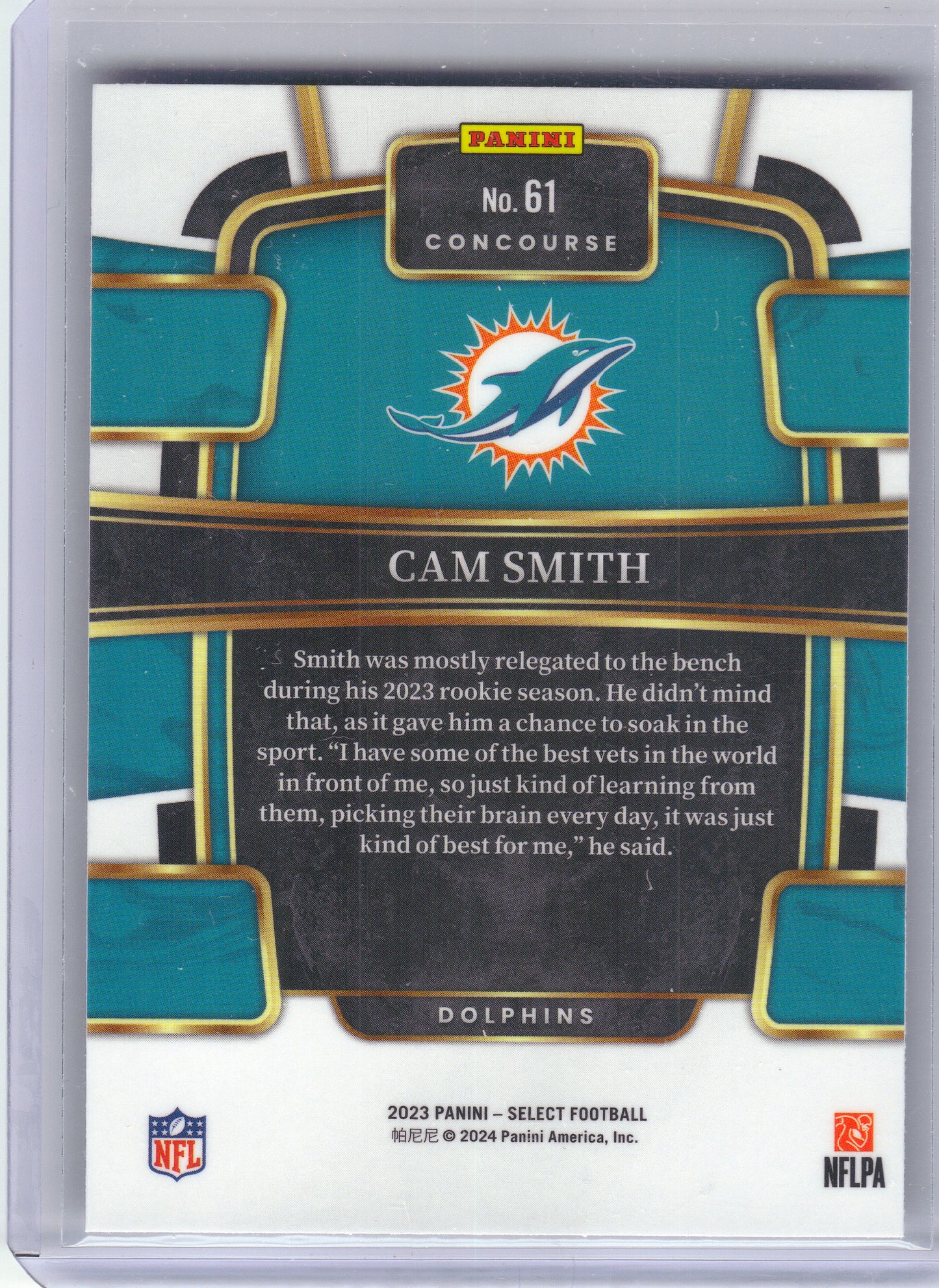 2023 Panini Select #61 Cam Smith Miami Dolphins RC