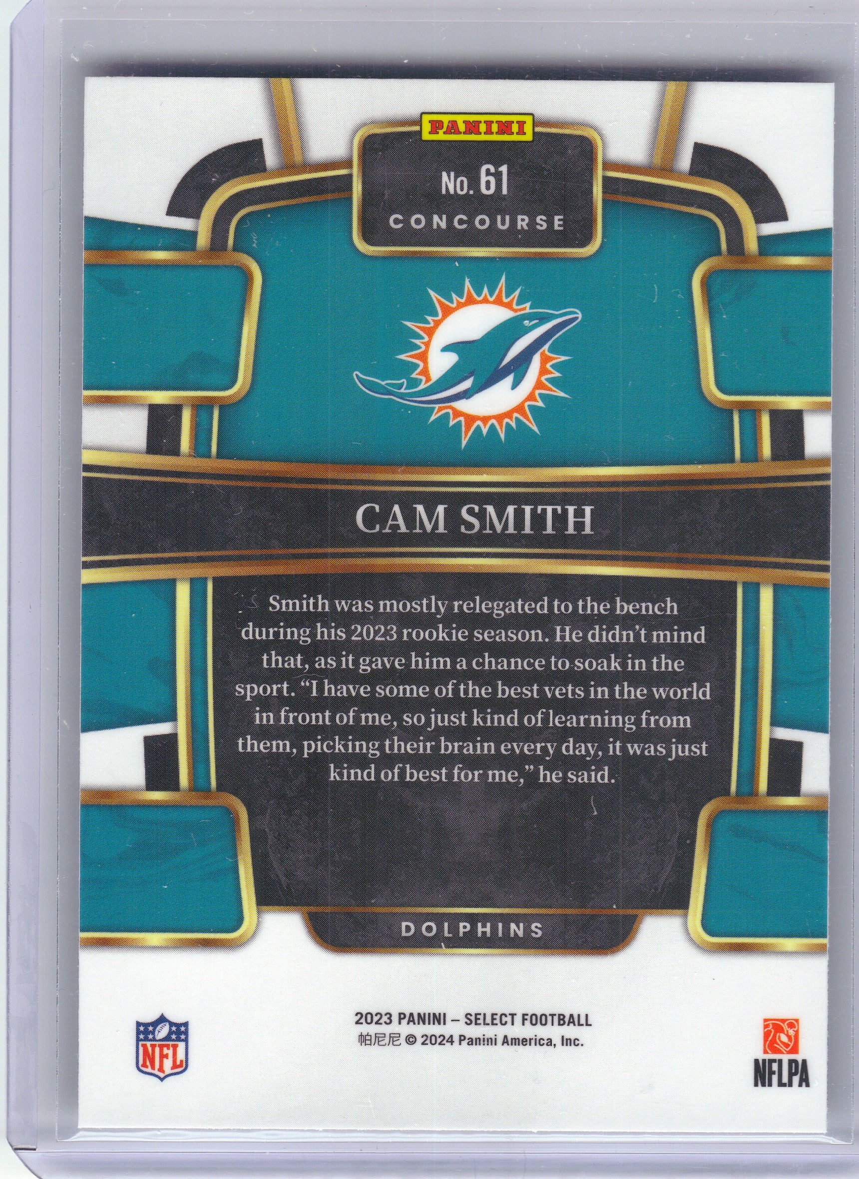 2023 Panini Select #61 Cam Smith Miami Dolphins RC