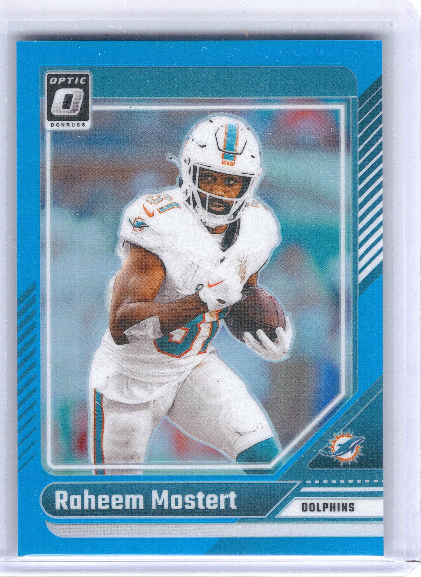 2024 Donruss Optic #121 Raheem Mostert Aqua #/299 Miami Dolphins SN