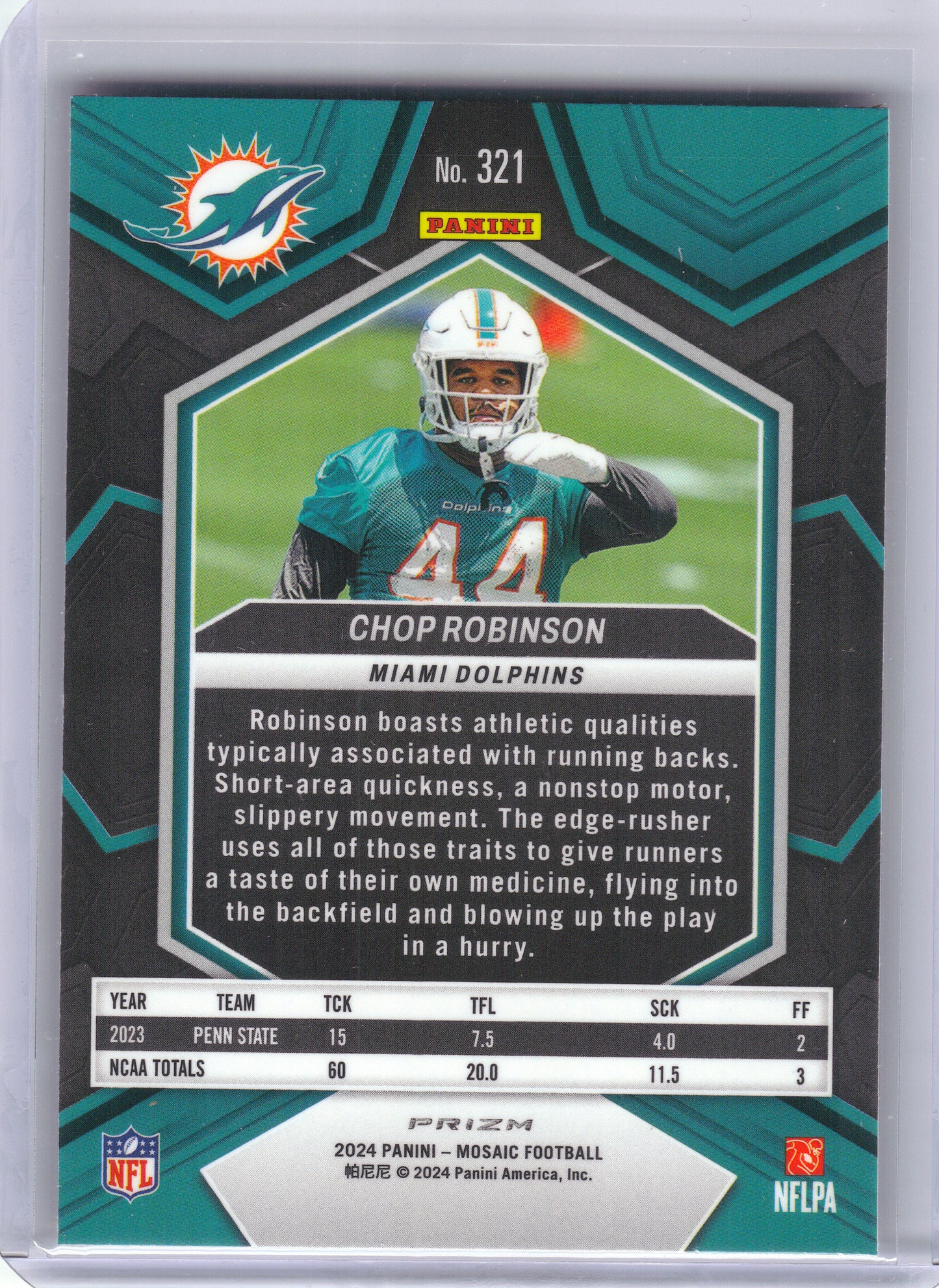 2024 Panini Mosaic #321 Chop Robinson Mosaic Camo Pink Miami Dolphins