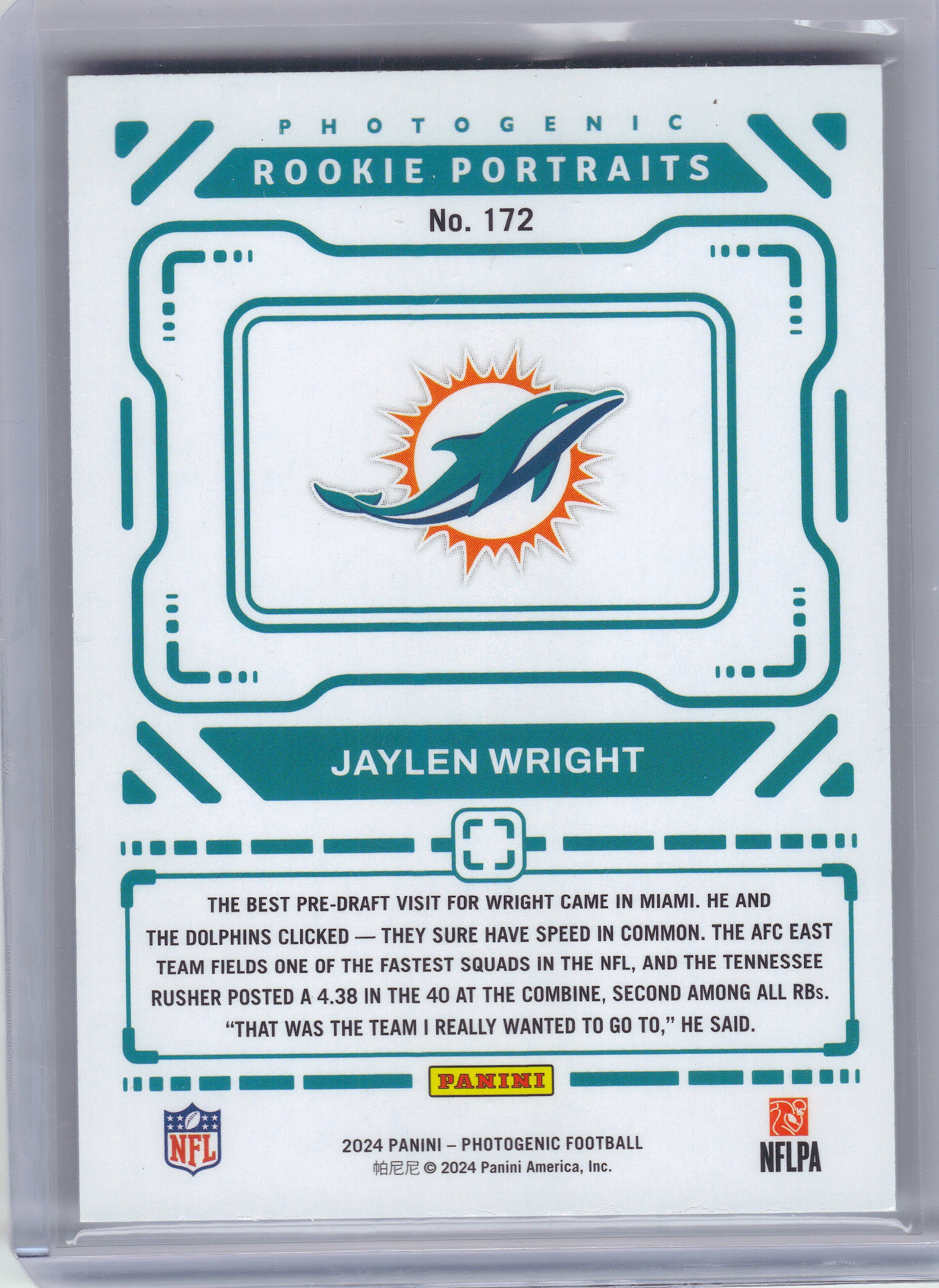 2024 Panini Photogenic #172 Jaylen Wright Miami Dolphins RC