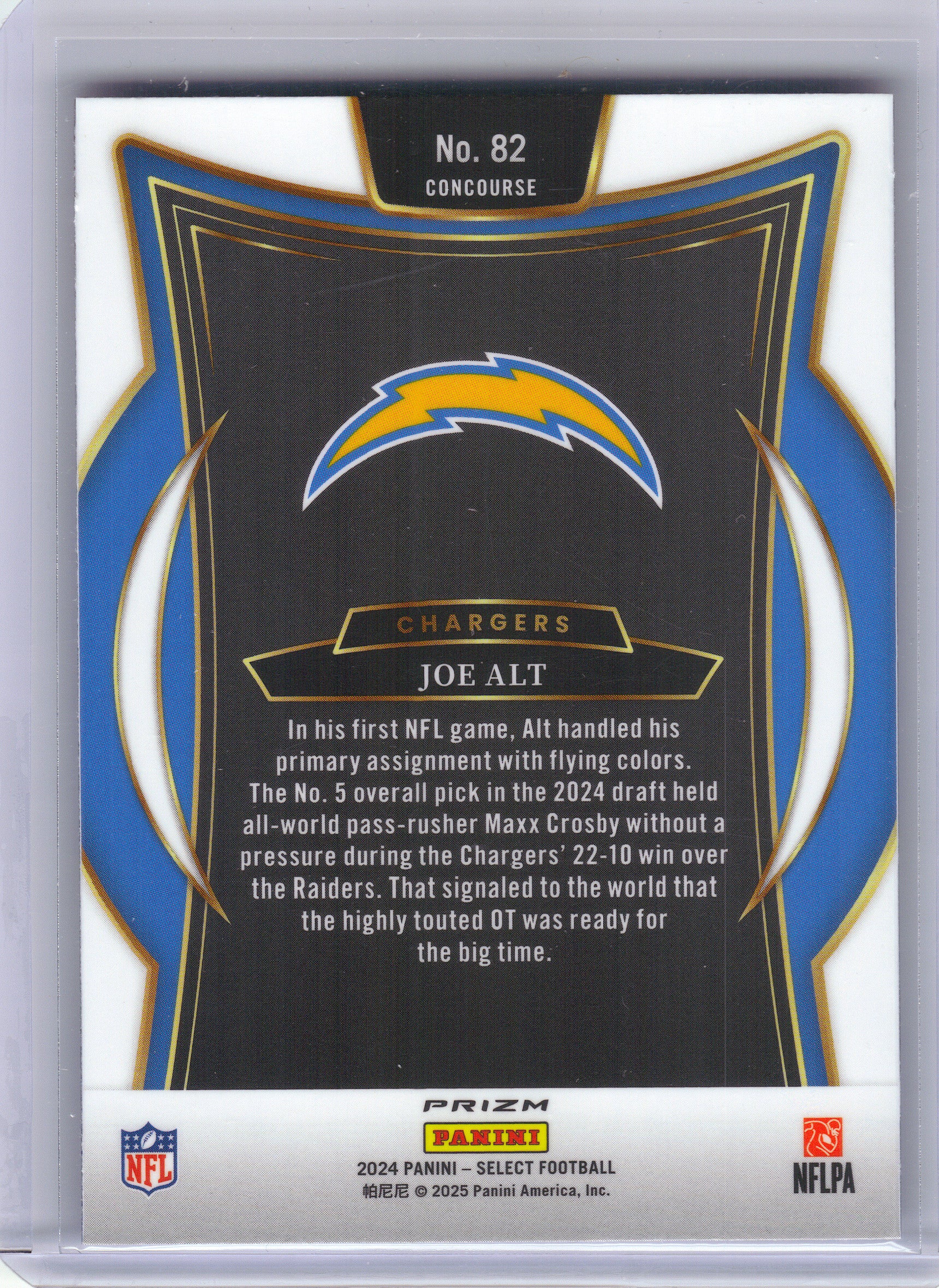 2024 Panini Select #82 Joe Alt Red & Blue Prizm Shock Los Angeles Chargers RC