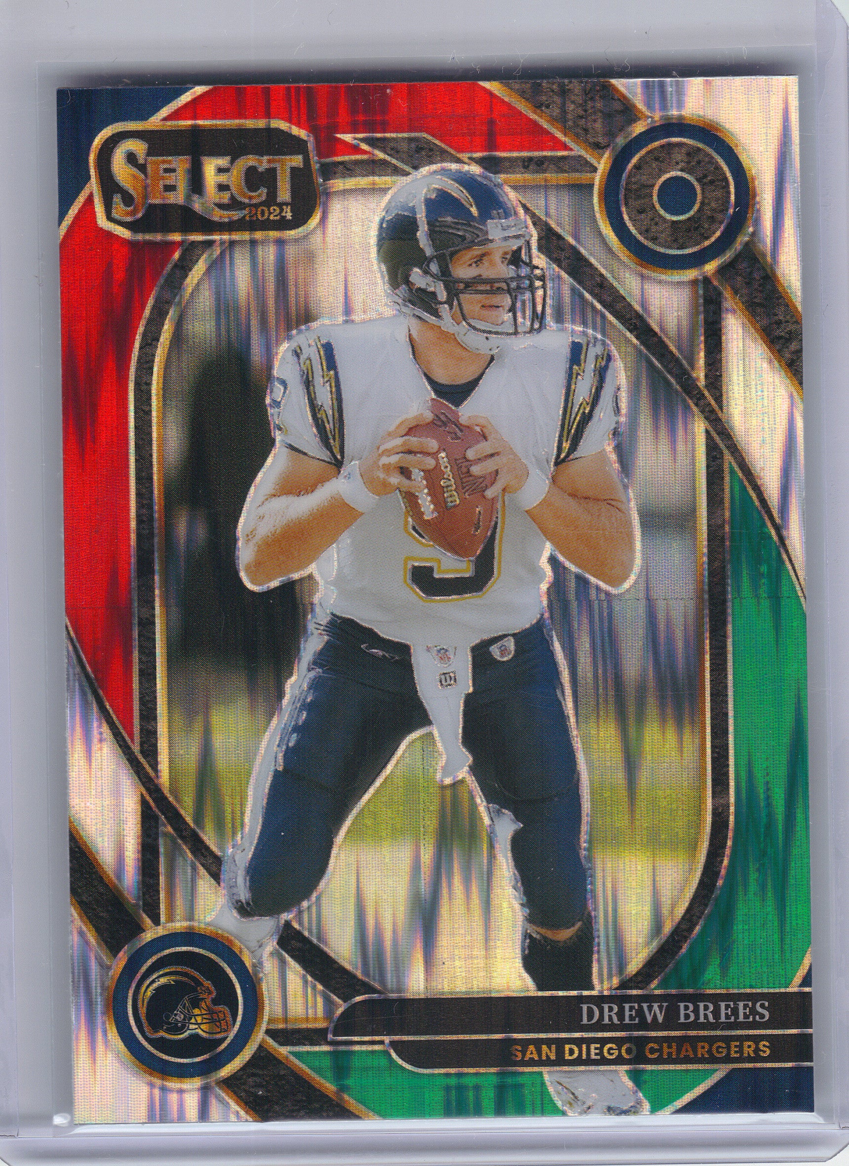 2024 Panini Select #253 Drew Brees Green & Red Prizm Shock San Diego Chargers