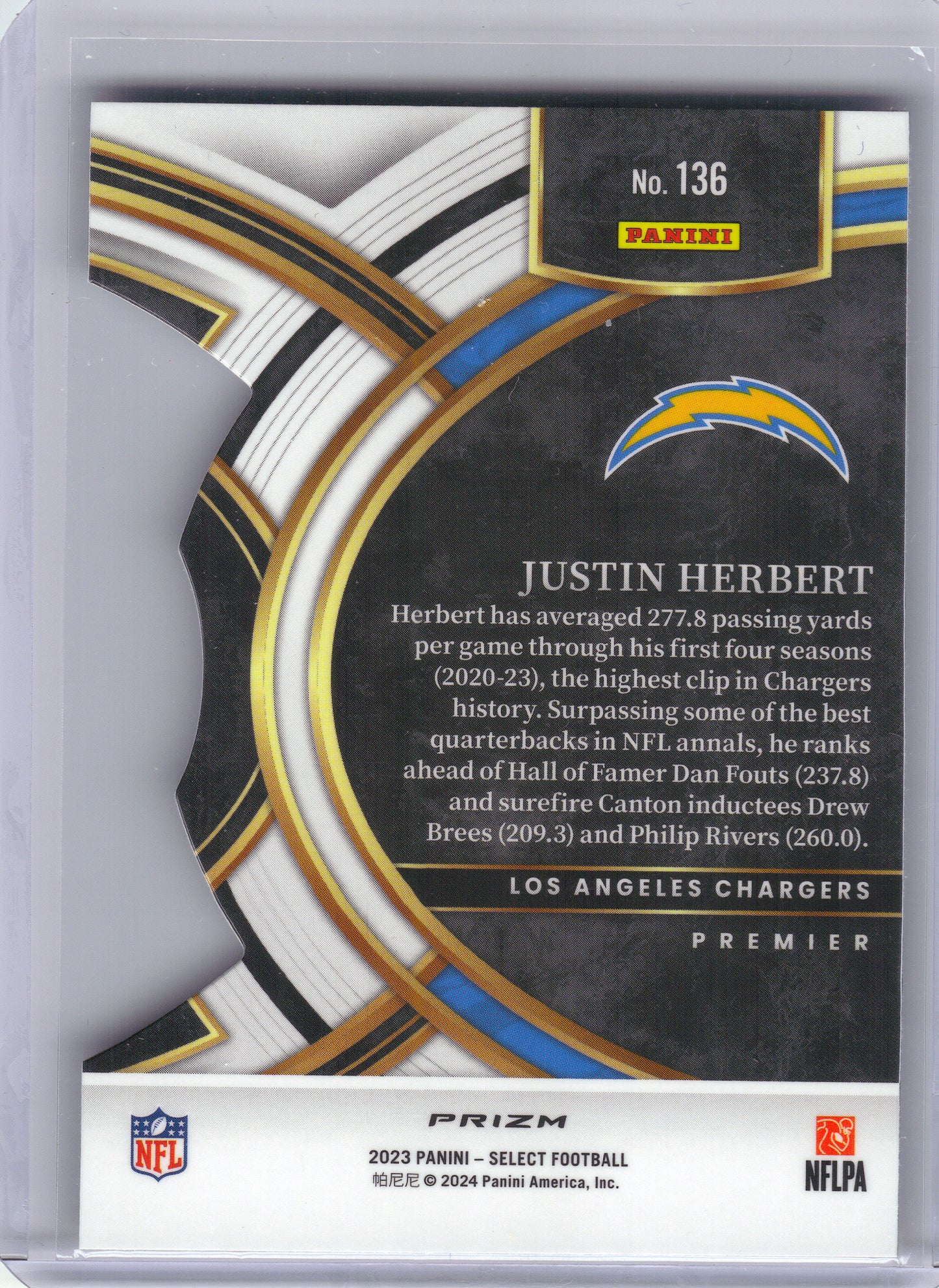 2023 Panini Select #136 Justin Herbert Black and Red Prizms Die Cuts Los Angeles Chargers