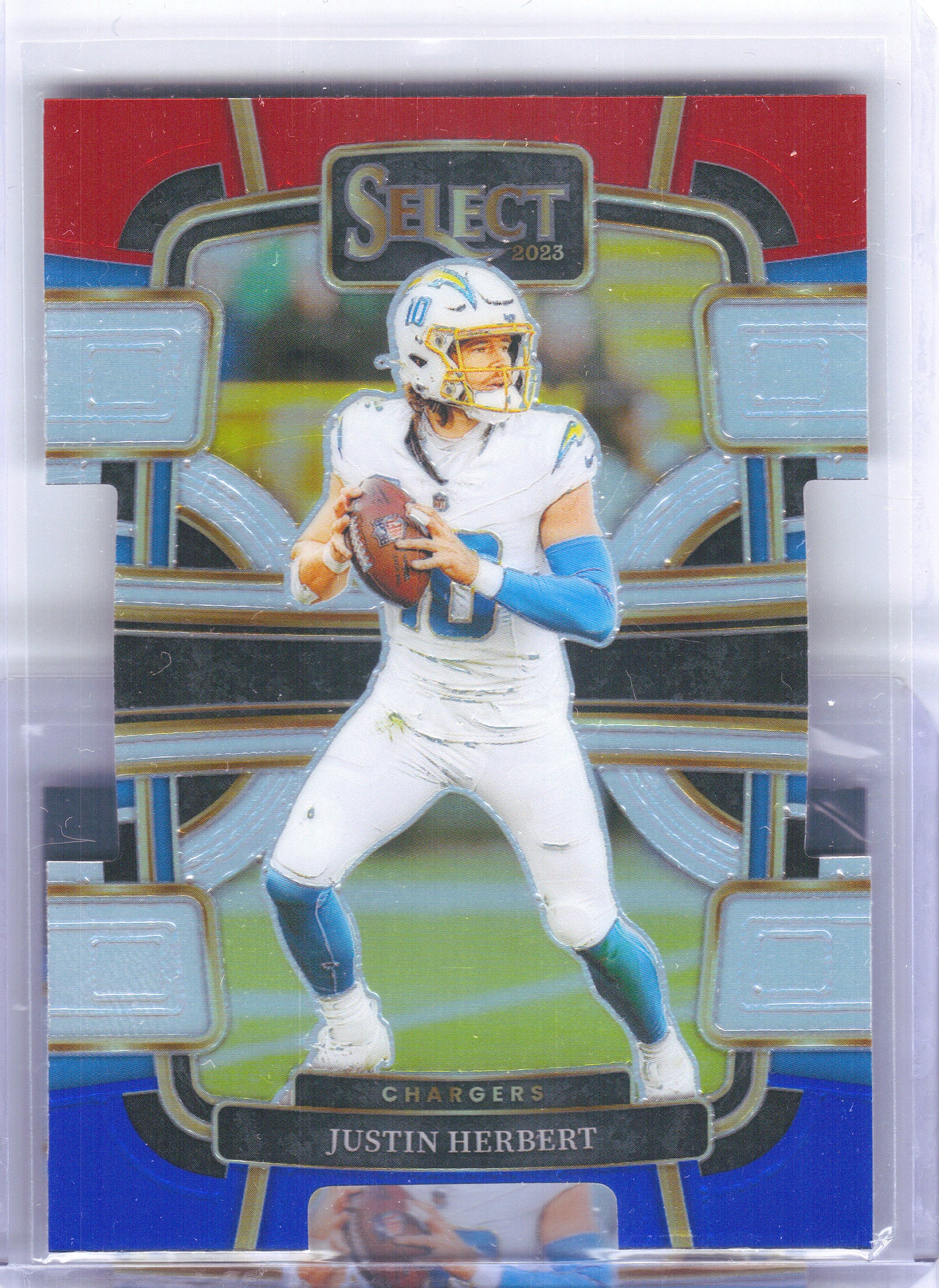 2023 Panini Select #52 Justin Herbert Red and Blue Prizms Die Cuts Los Angeles Chargers