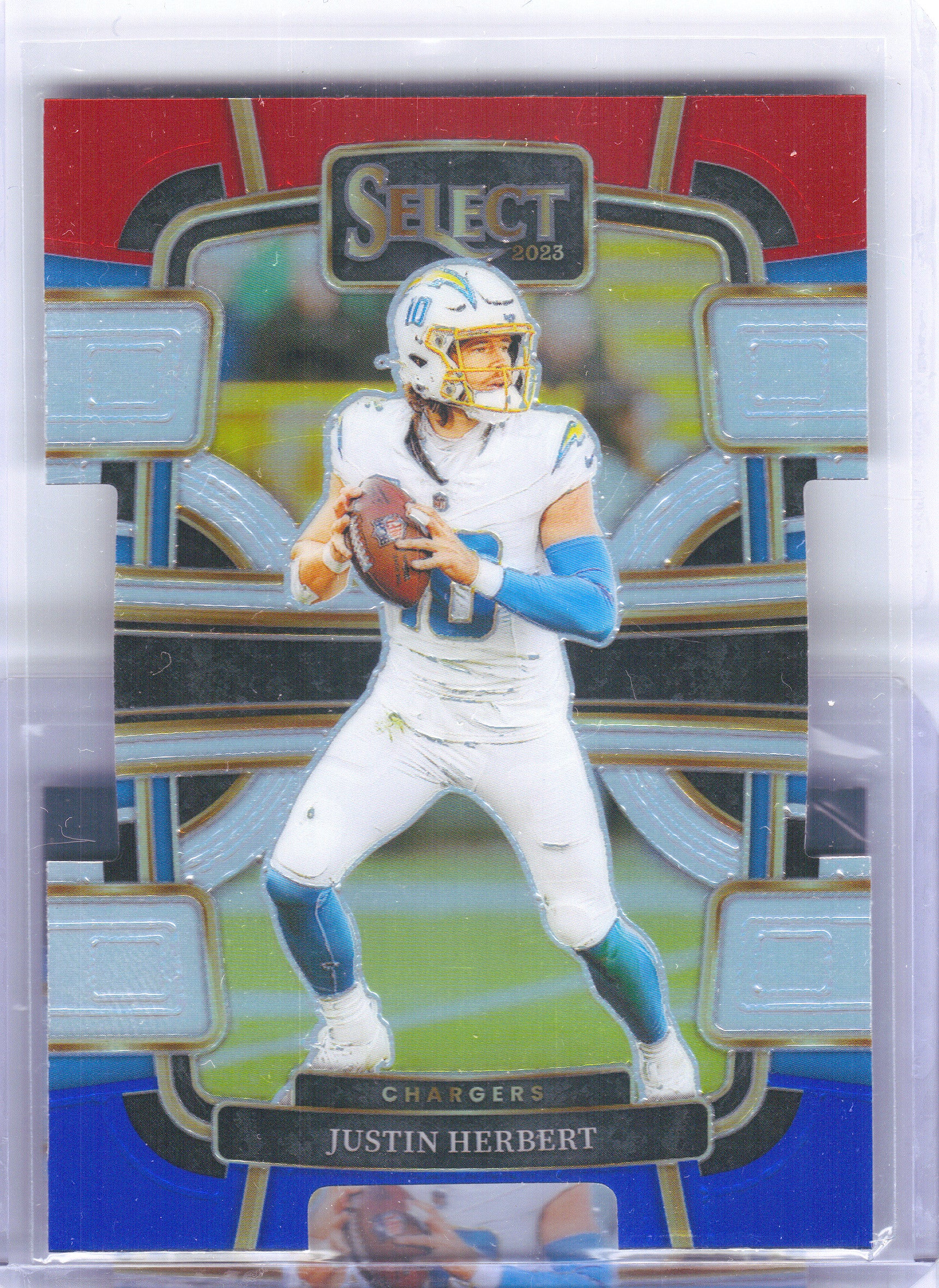 2023 Panini Select #52 Justin Herbert Red and Blue Prizms Die Cuts Los Angeles Chargers