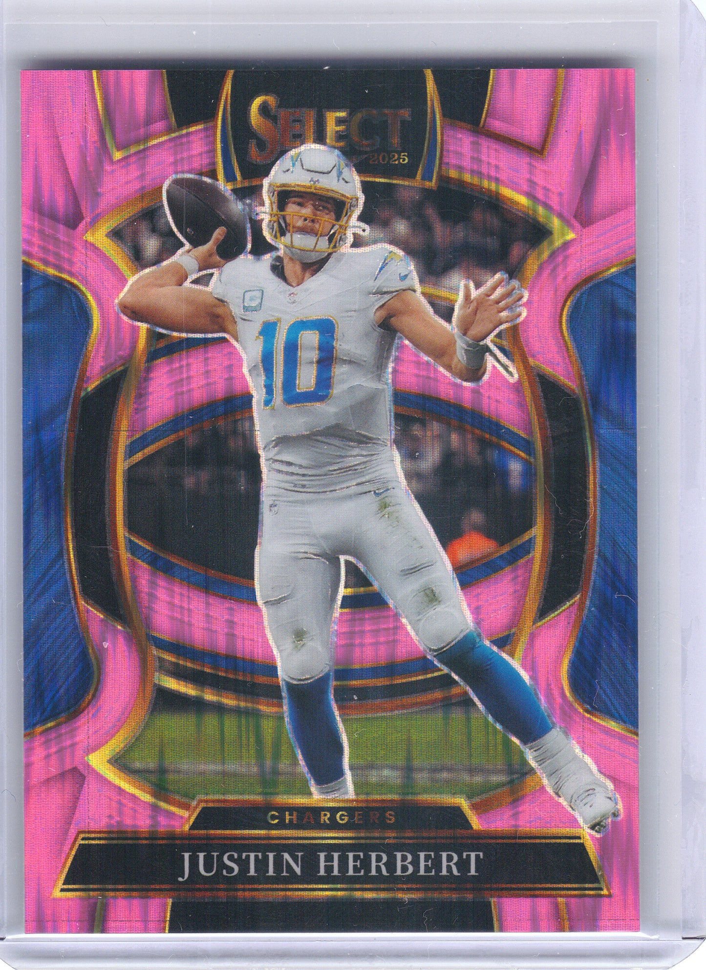2025 Panini Select #1 Justin Herbert Pink Prizm Shock Los Angeles Chargers