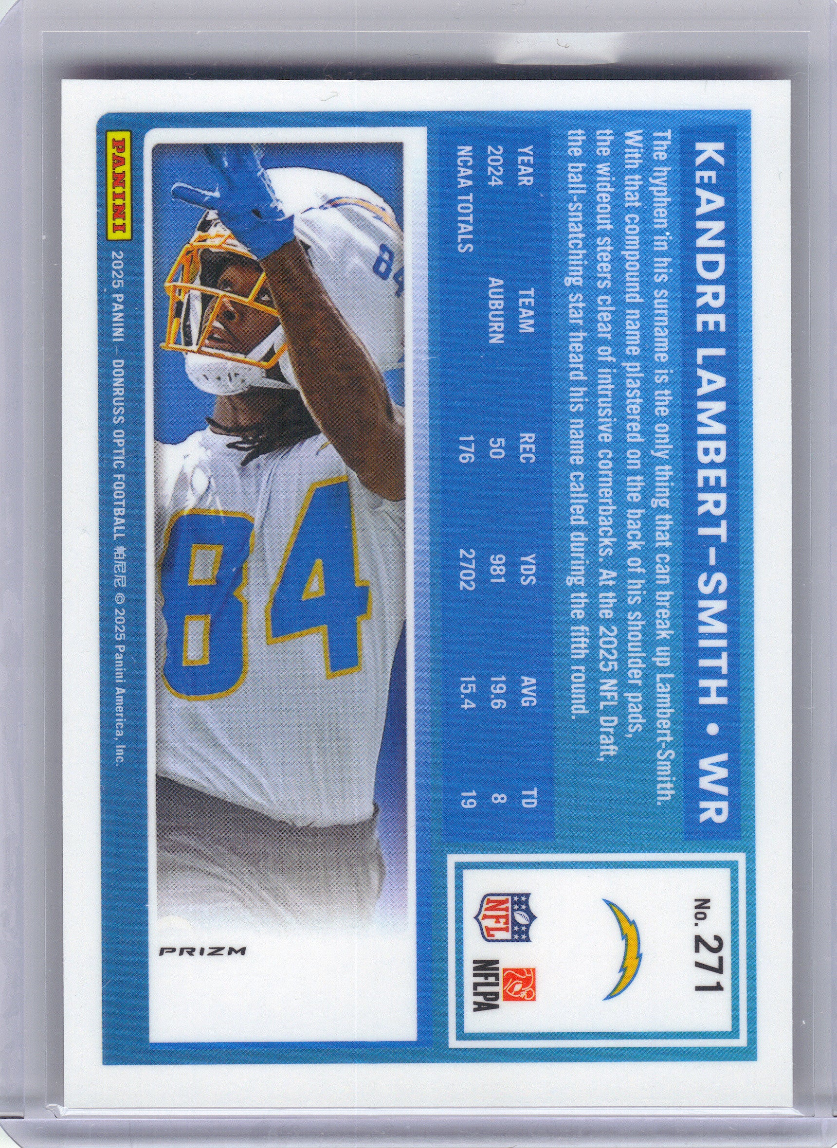 2025 Donruss Optic #271 KeAndre Lambert-Smith Red Stars Los Angeles Chargers RC