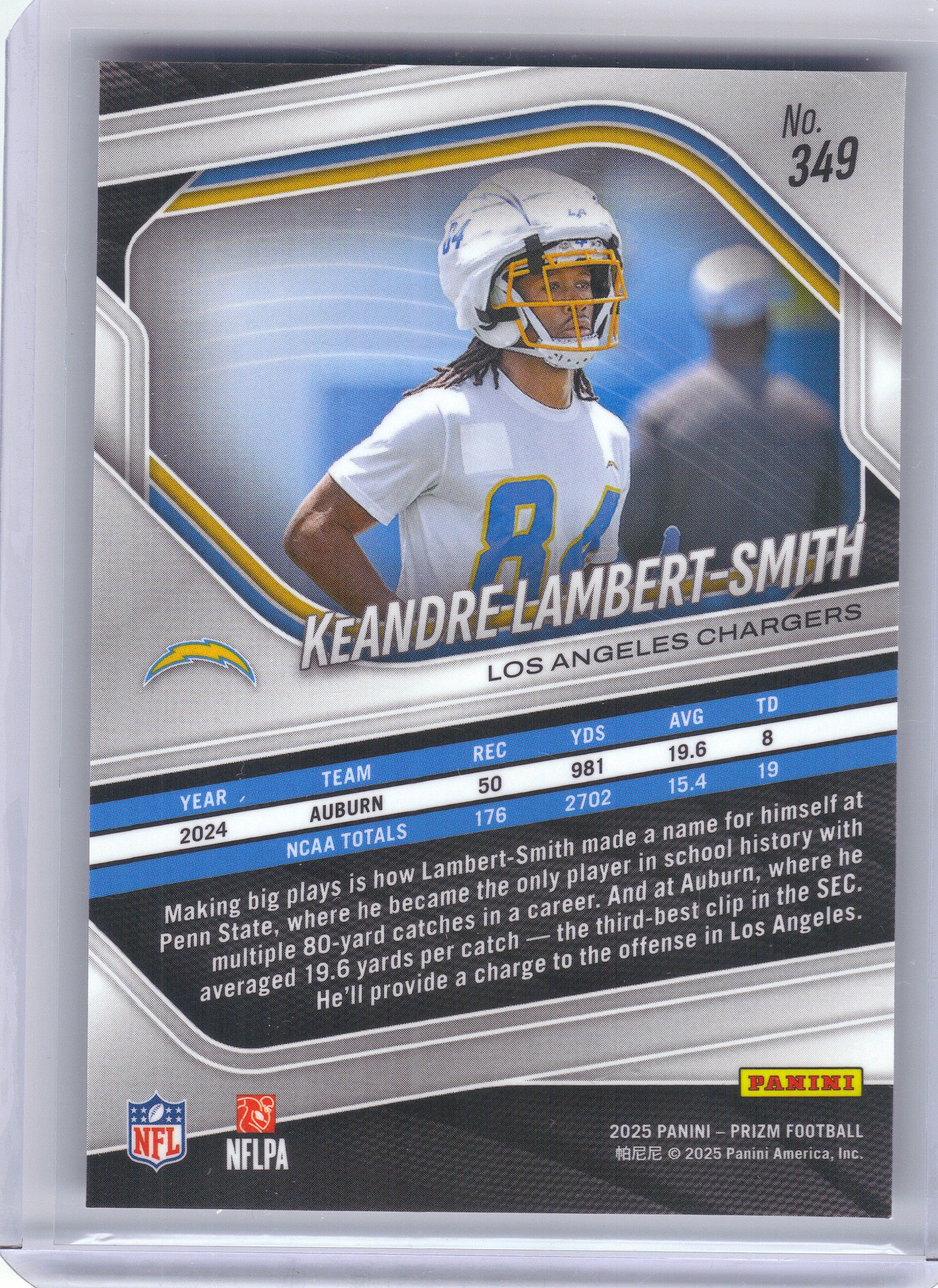 2025 Panini Prizm #349 KeAndre Lambert-Smith Los Angeles Chargers RC